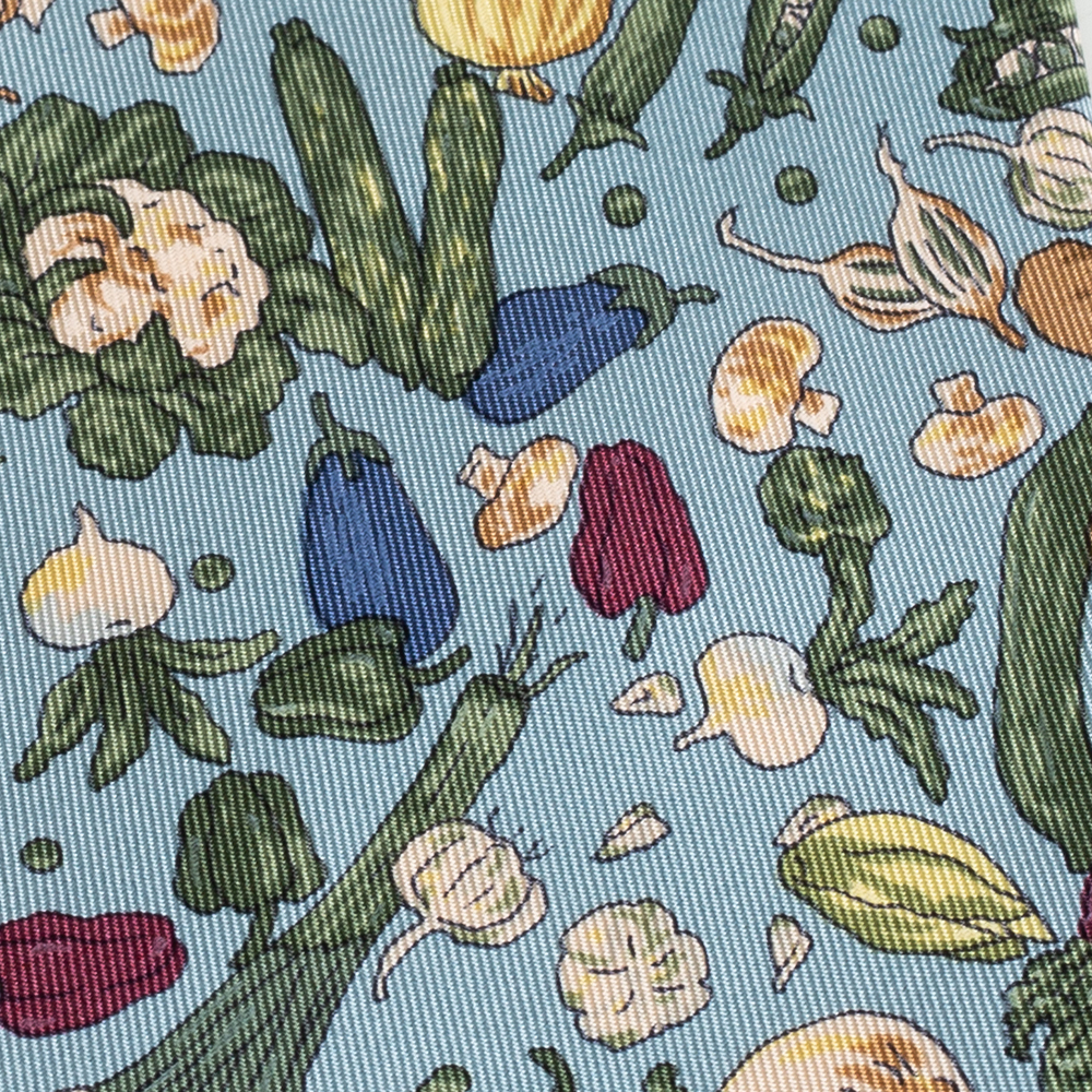

Hermès Powder Blue Vegetable Print Silk Tie