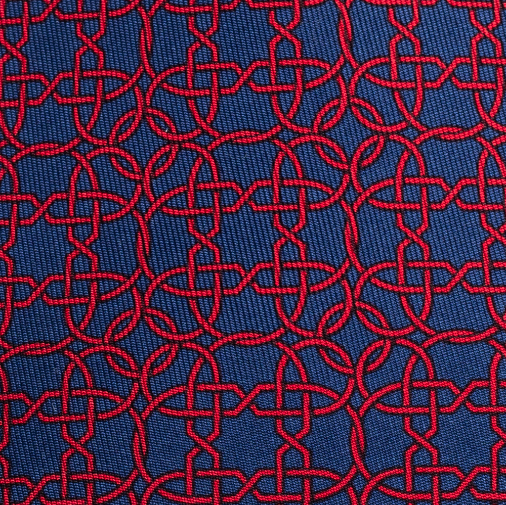 

Hermes Navy Blue Geometric Print Silk Tie