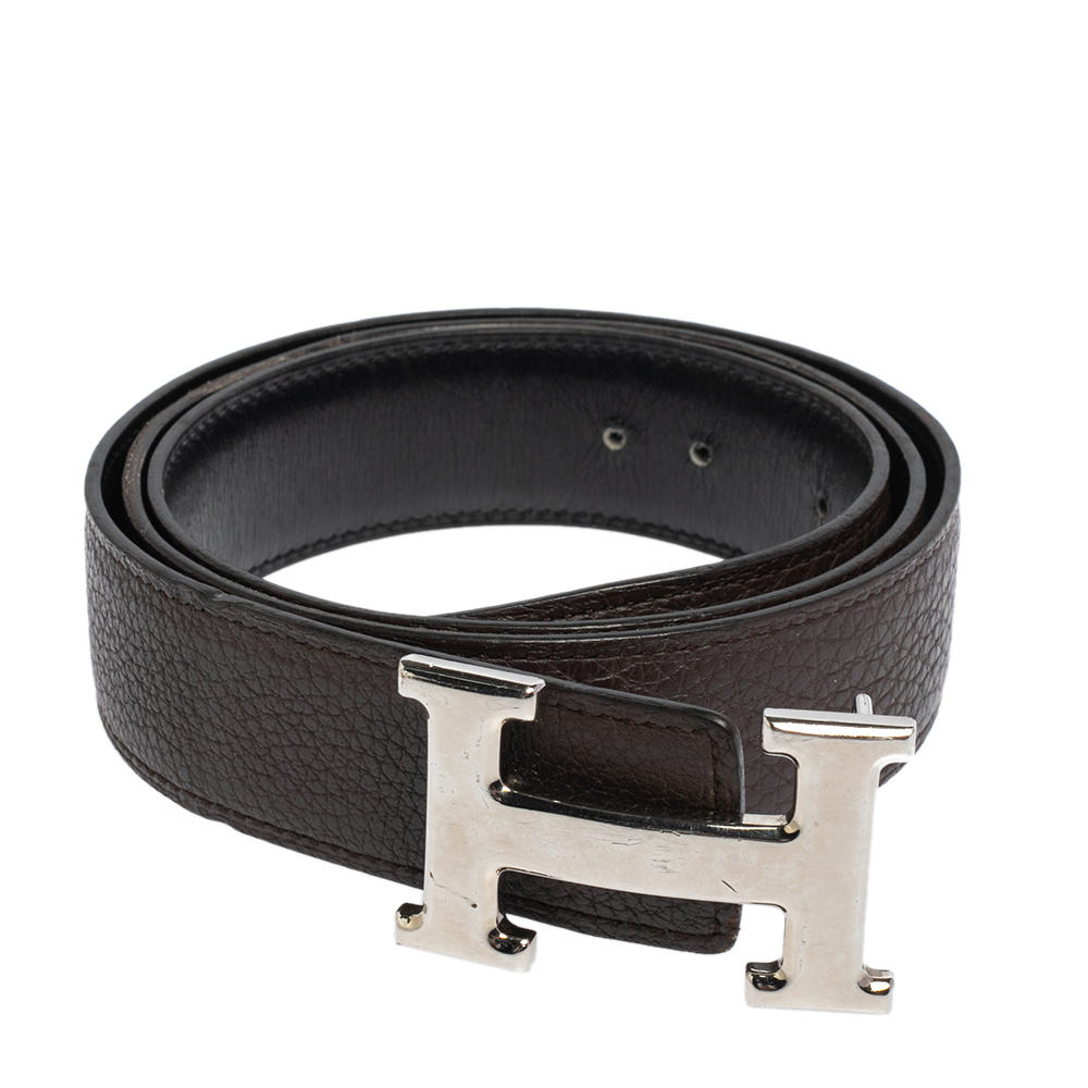 

Hermès Noir/Cacao Box and Taurillon Clemencer H Buckle Reversible Belt, Black