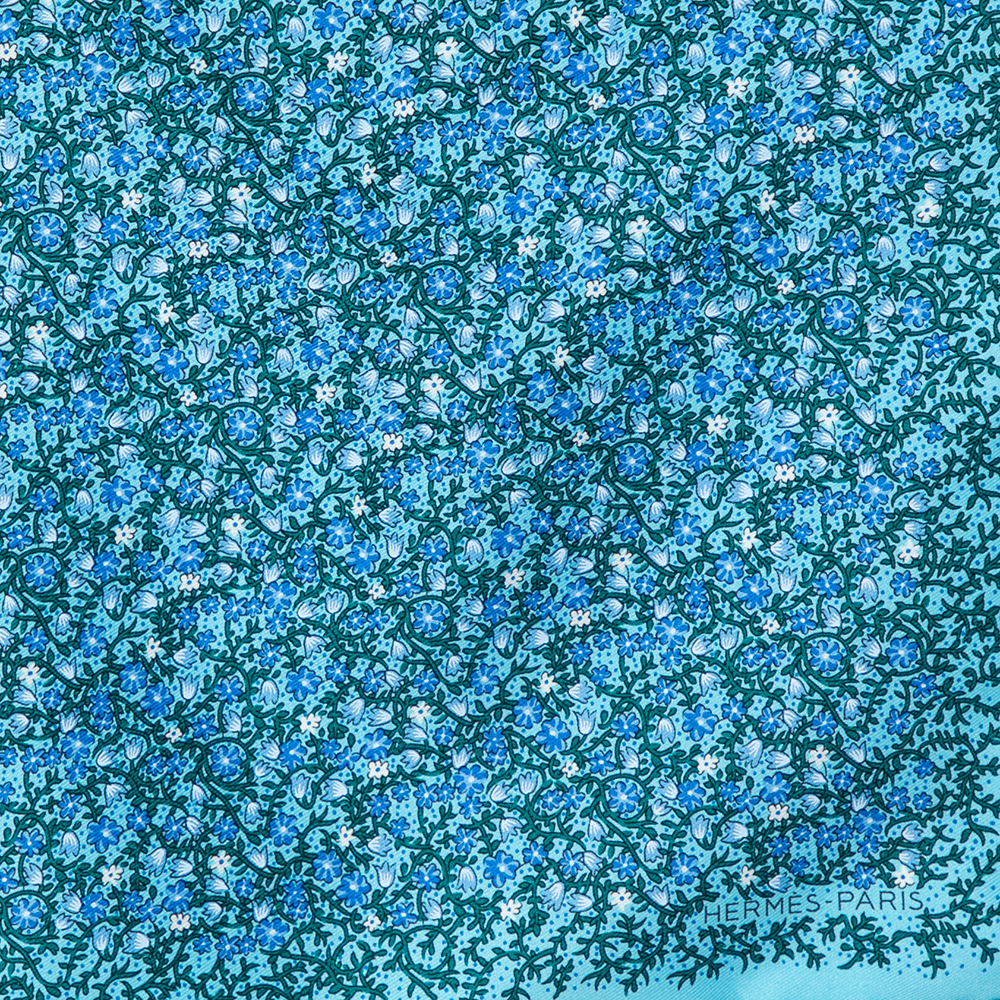 

Hermès Blue Floral Printed Silk Pocket Square