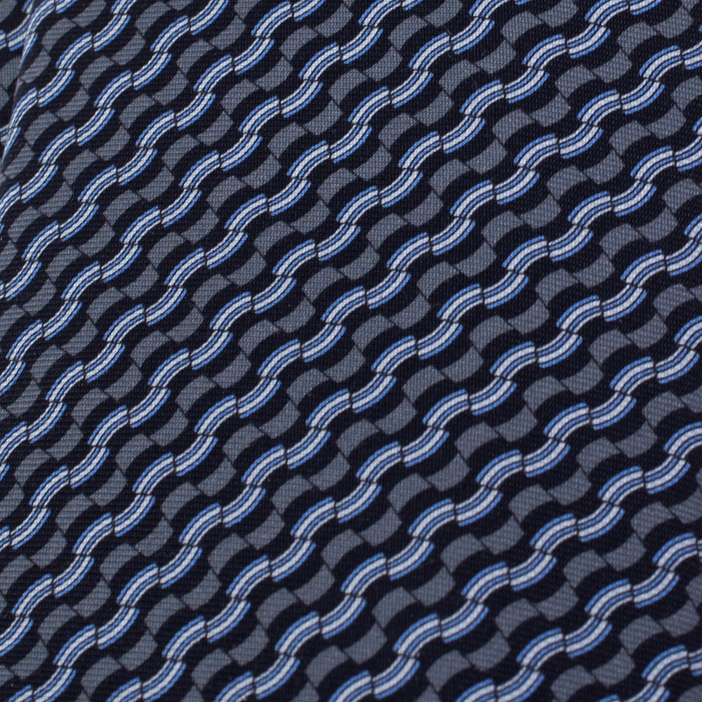 

Hermès Grey & Blue Printed Silk Tie