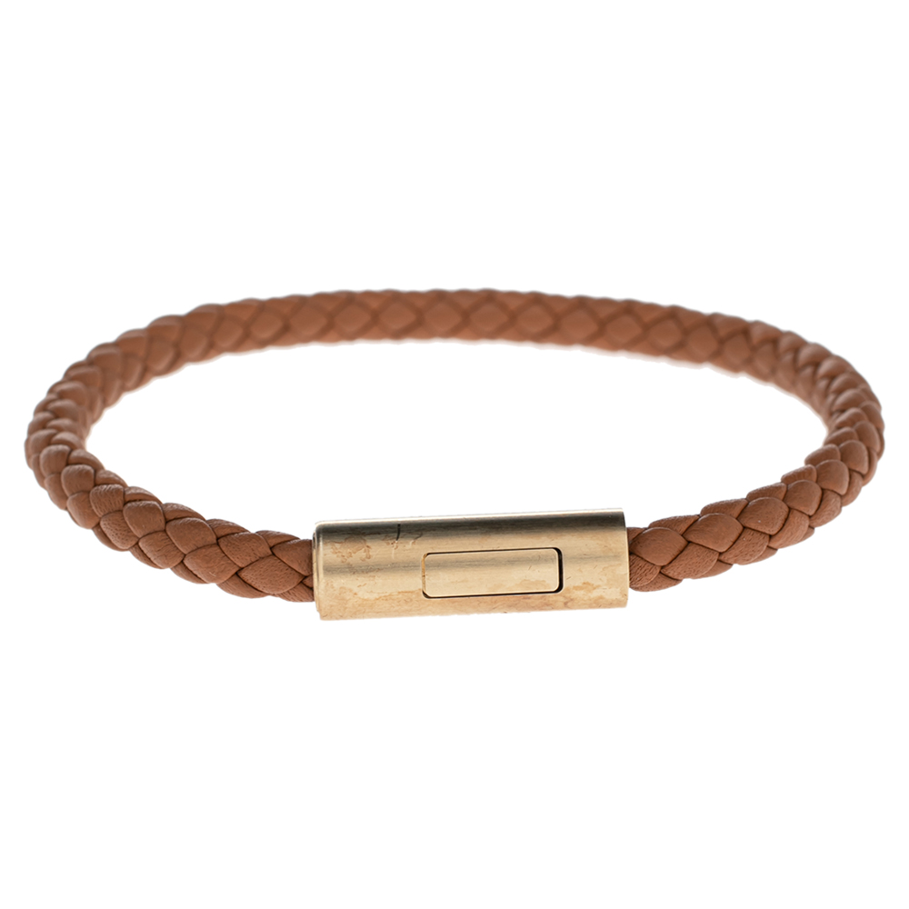 Pre-owned Hermes Hermès Brown Leather Gold Plated Goliath Bracelet ...