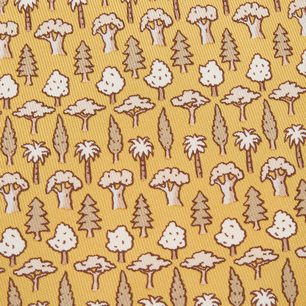 

Hermes Yellow Tree Patterned Silk Traditional Tie