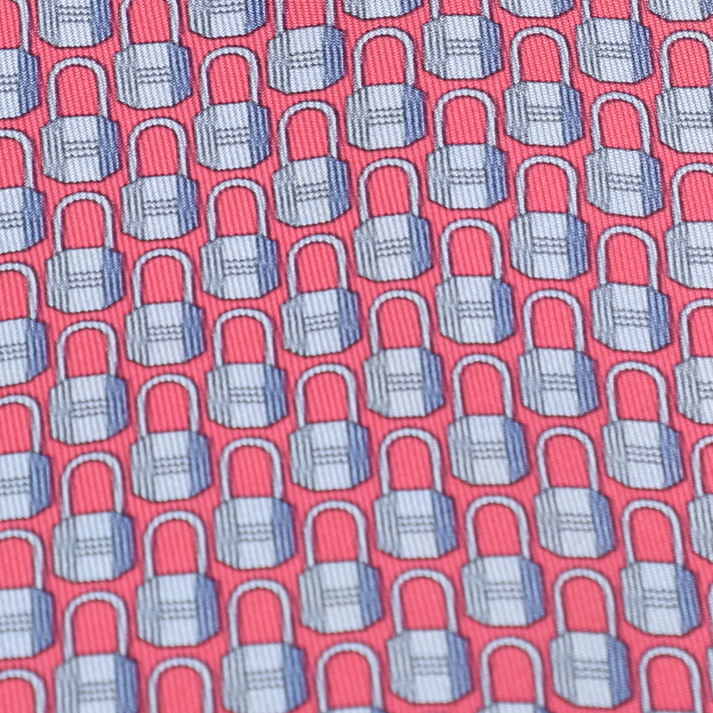 

Hermes Dark Pink Padlocks Printed Silk Tie