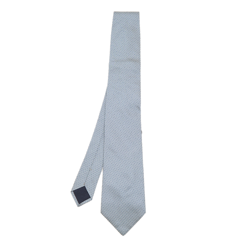 

Hermes Blue Patterned Silk Jacquard Tie