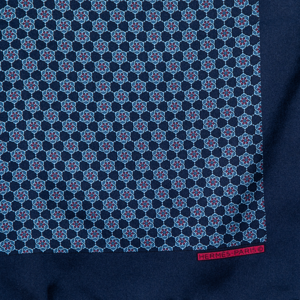 

Hermes Navy Blue Printed Silk Pocket Square