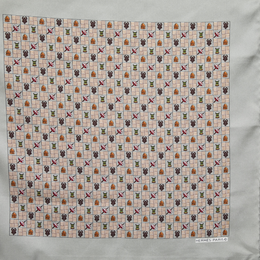 

Hermes Grey Printed Silk Pocket Square