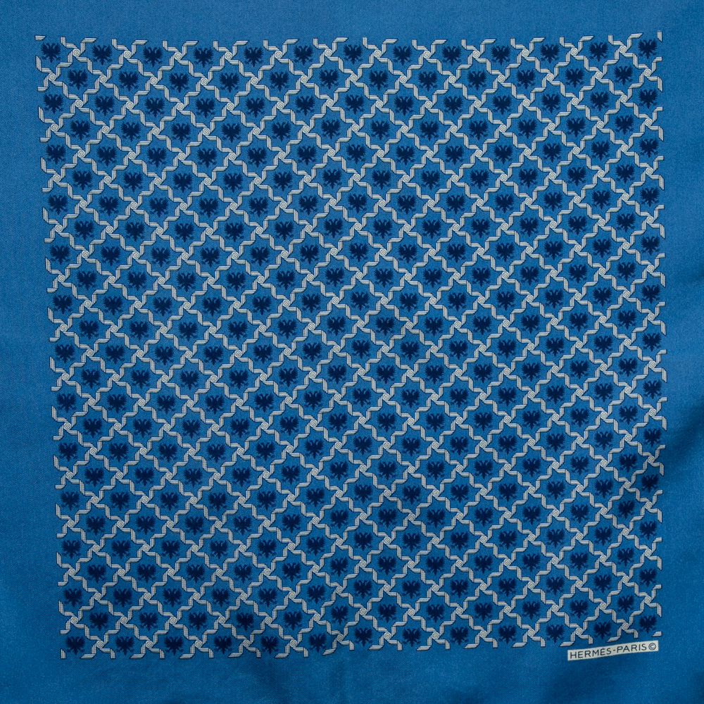 

Hermes Blue Printed Silk Pocket Square