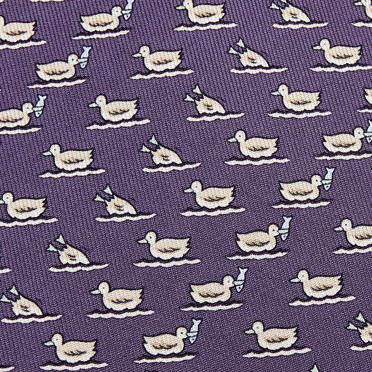 

Hermes Lavender Blue Duck Printed Silk Tie