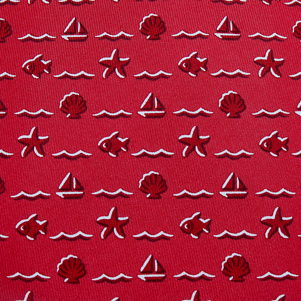 

Hermes Red Seashell & Fish Printed Silk Tie