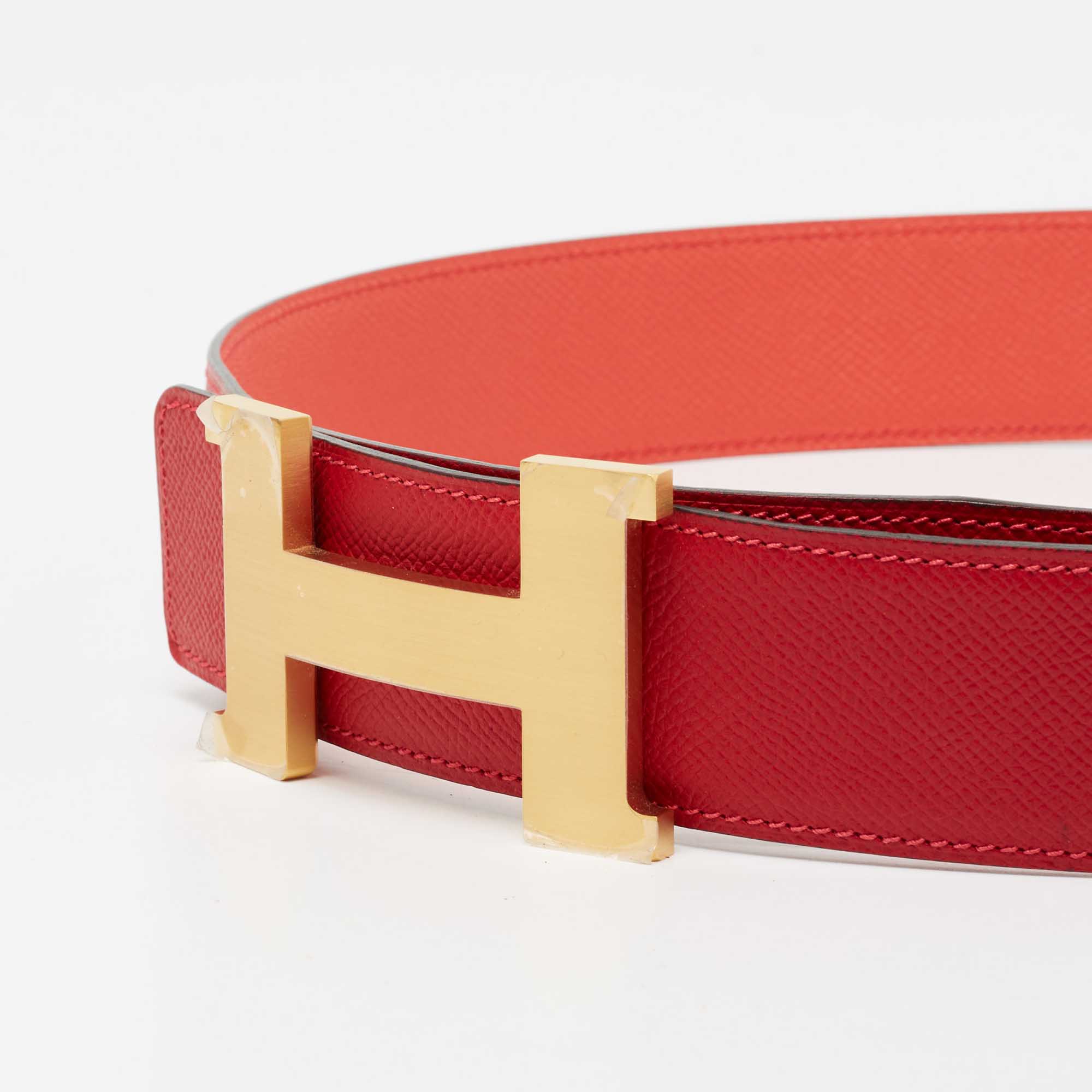 

Hermes Rouge Casaque/Rose Jaipur Epsom Leather H Buckle Belt, Red