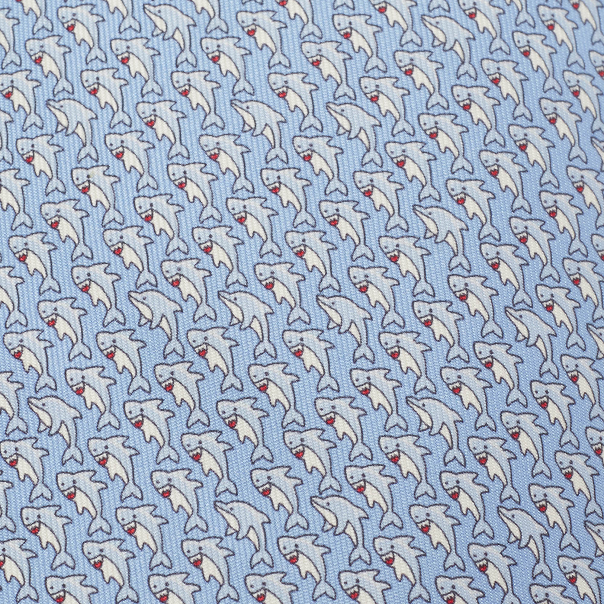 

Hermes Light Blue Dolphin Printed Silk Tie