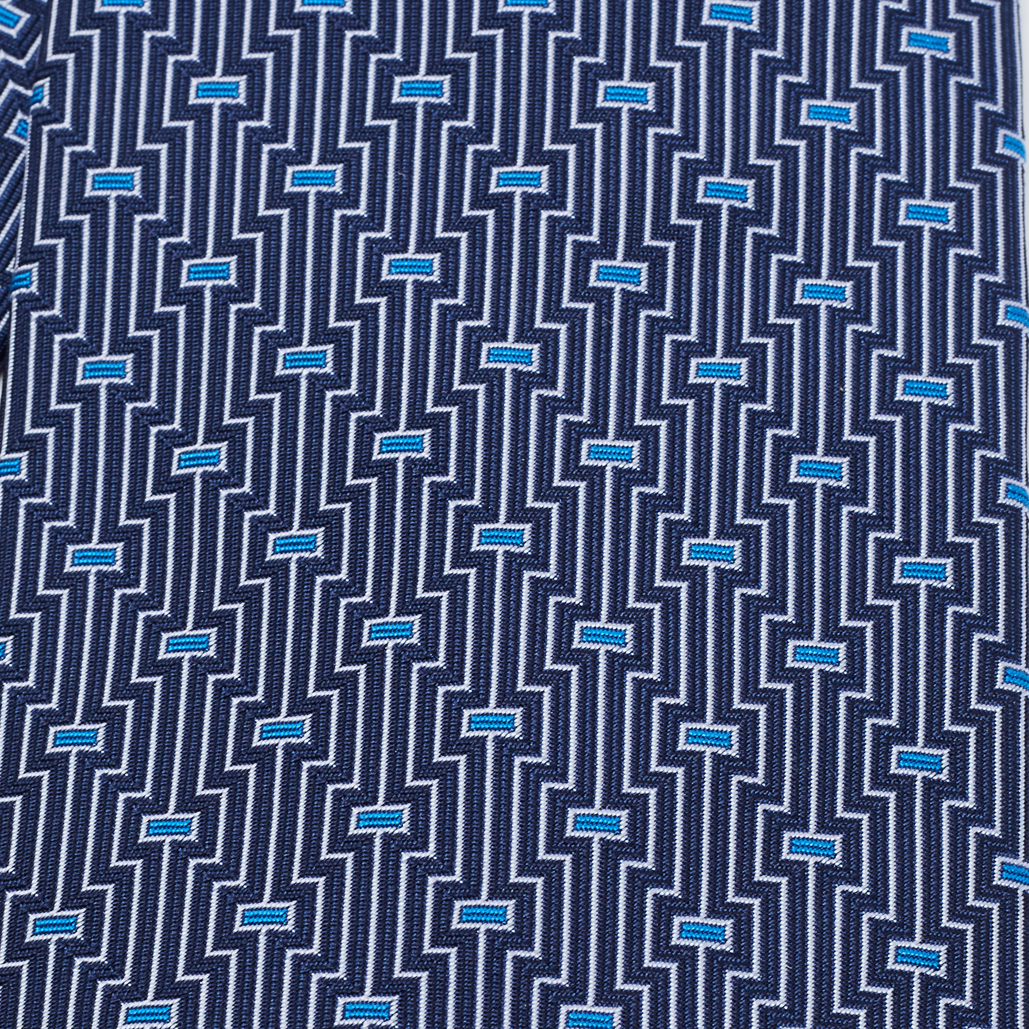 

Hermès Navy Blue Geometric Patterned Jacquard Silk Tie