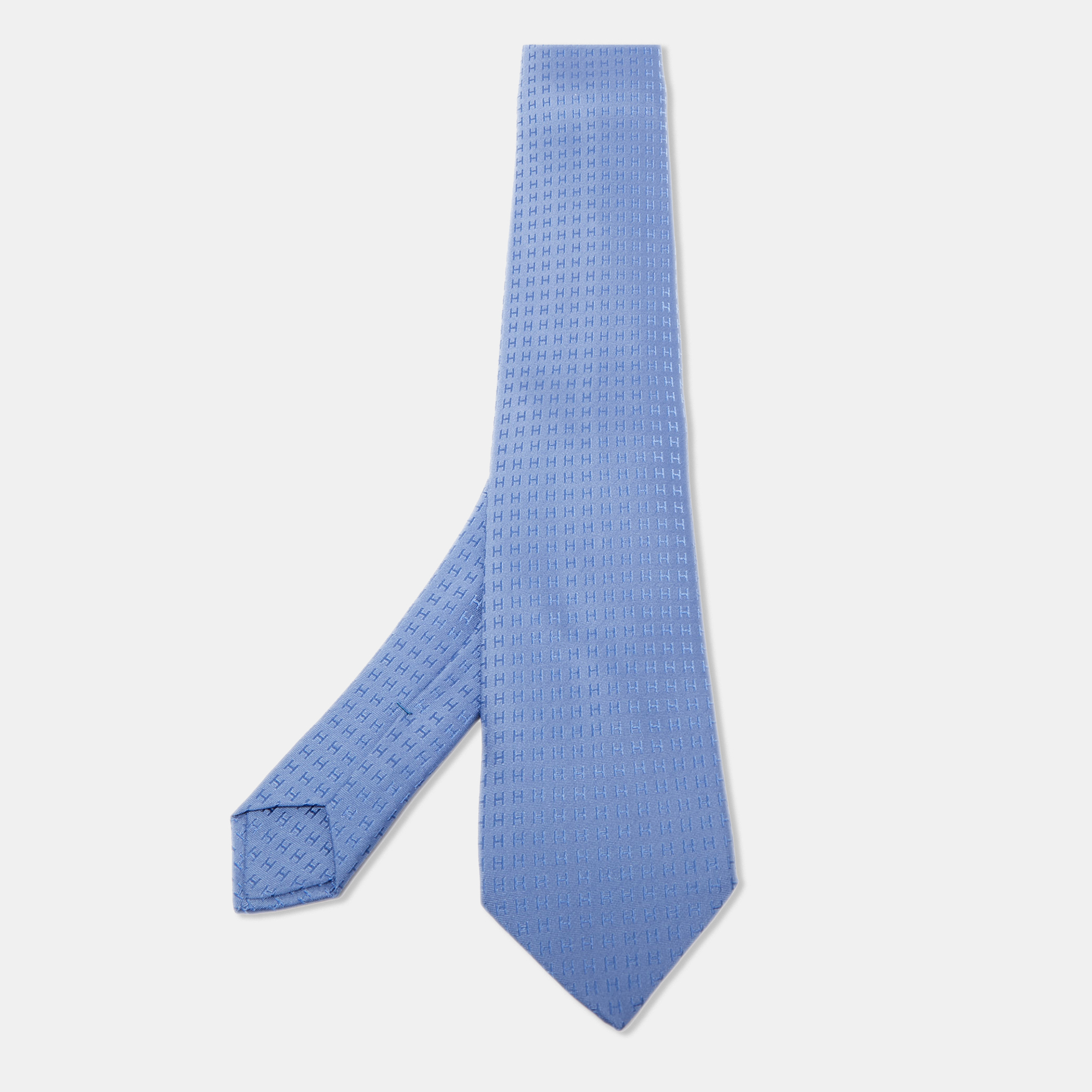 مملوكة مسبقًا Hermès Blue Faconnee H Jacquard Silk Tie