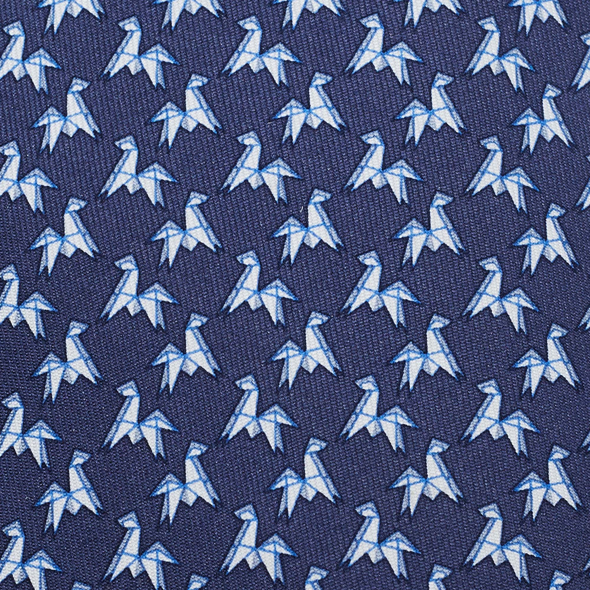 

Hermes Blue Origami Horse Print Silk Tie