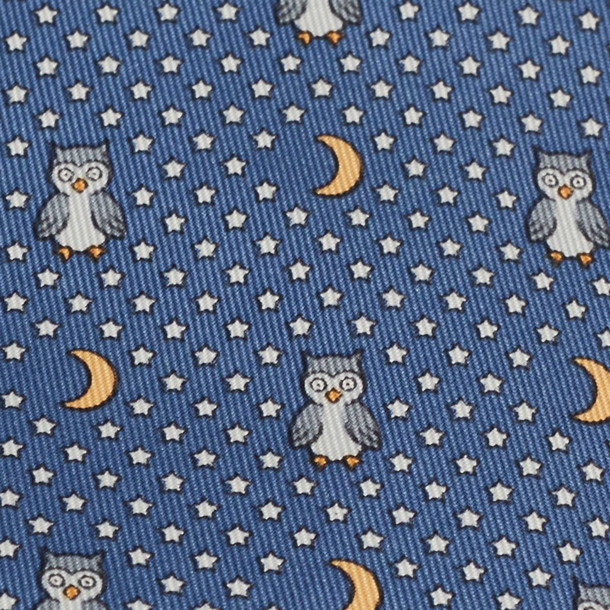 

Hermes Blue Night Owl Print Silk Tie