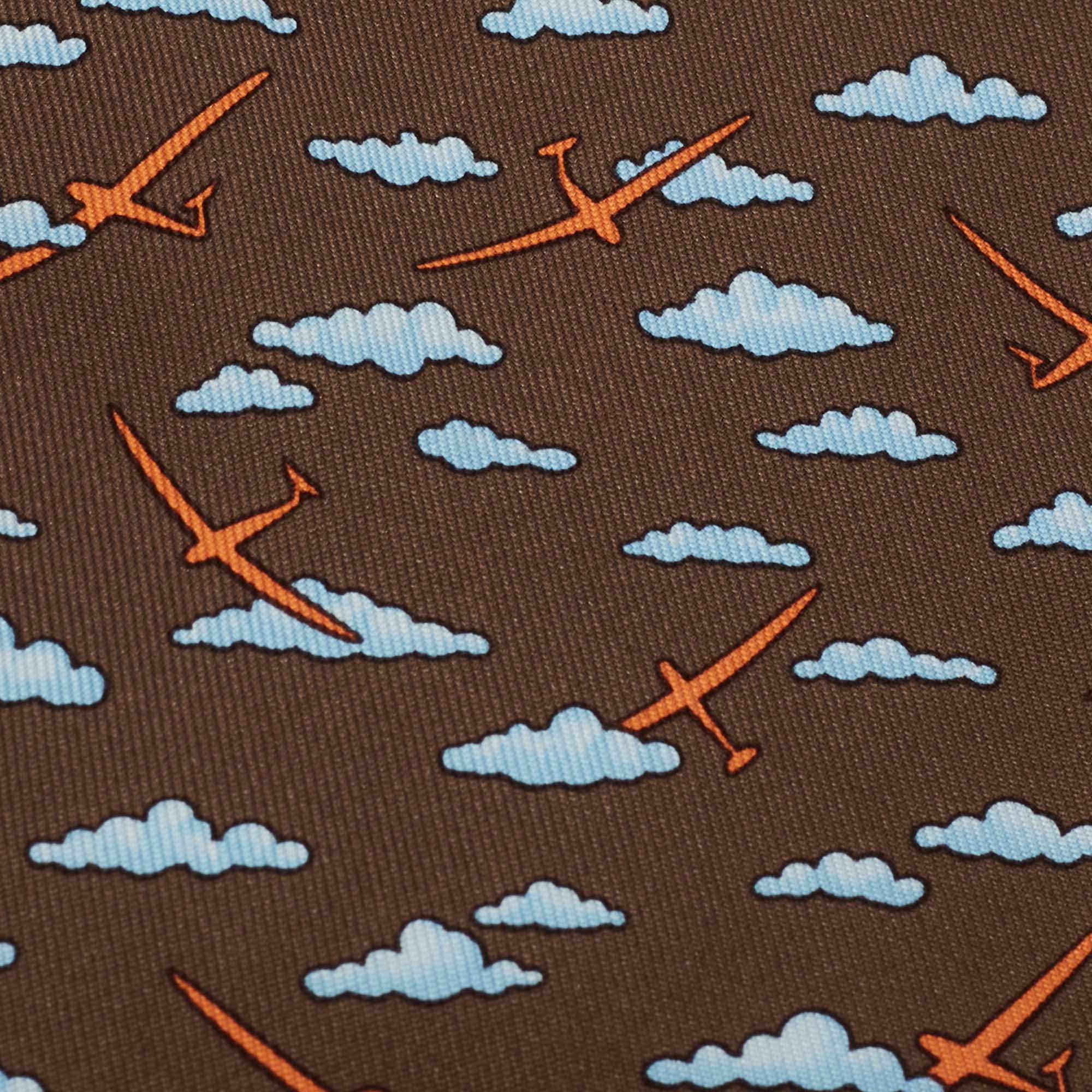 

Hermes Brown Cloud Print Silk Classic Tie