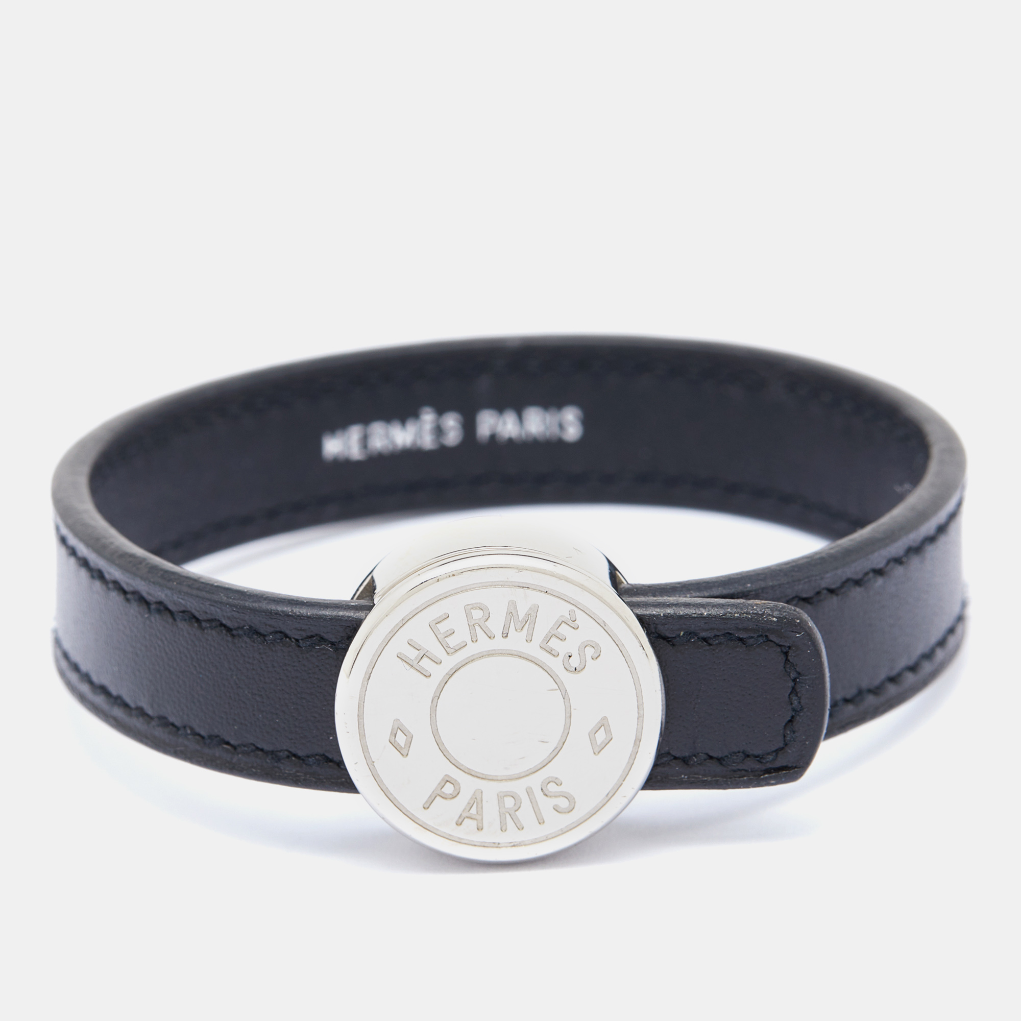 Hermès Black/Brown Leather Interchangeable Looping Wrap Bracelet S