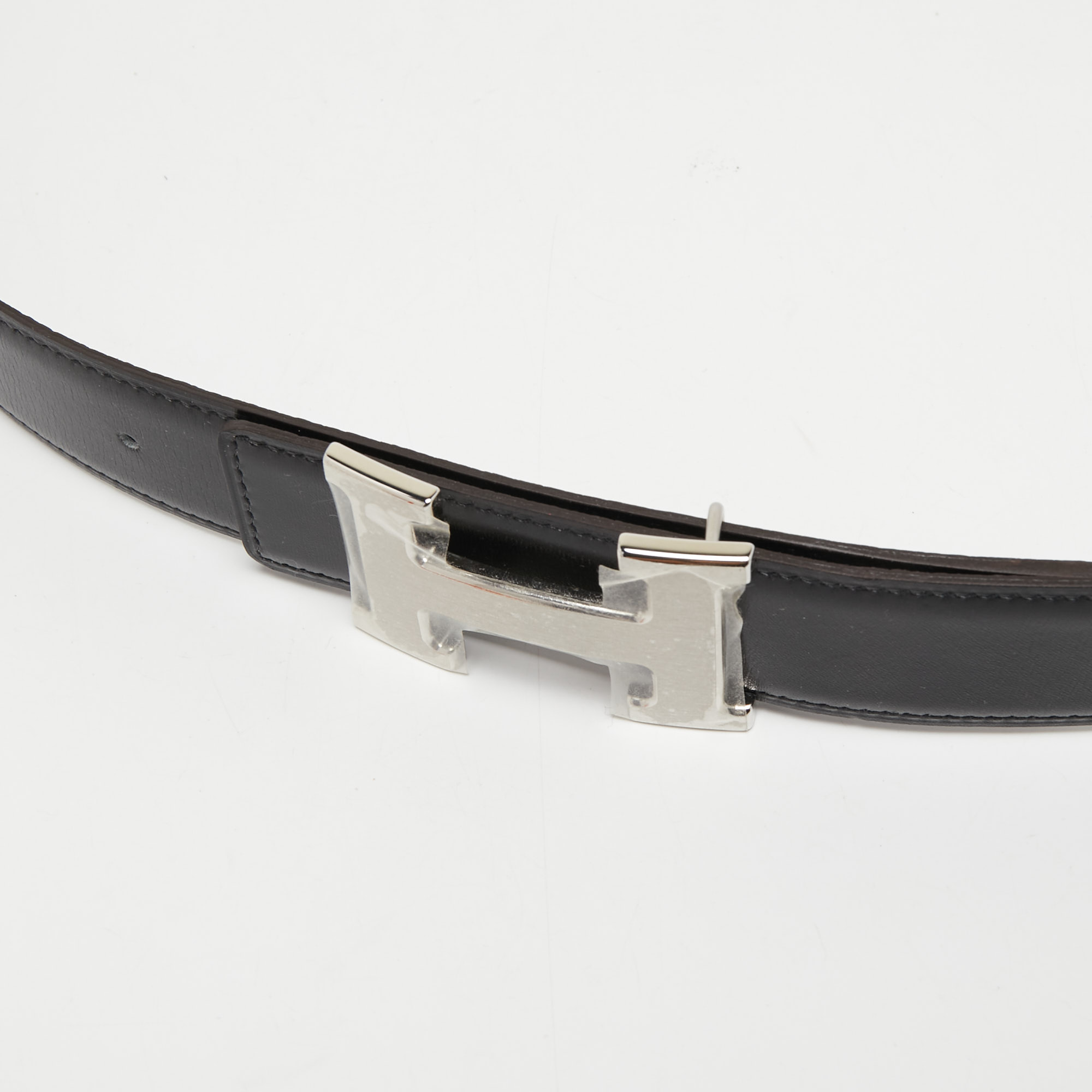 

Hermes Black/Chocolat Togo and Box Leather H Buckle Reversible Belt