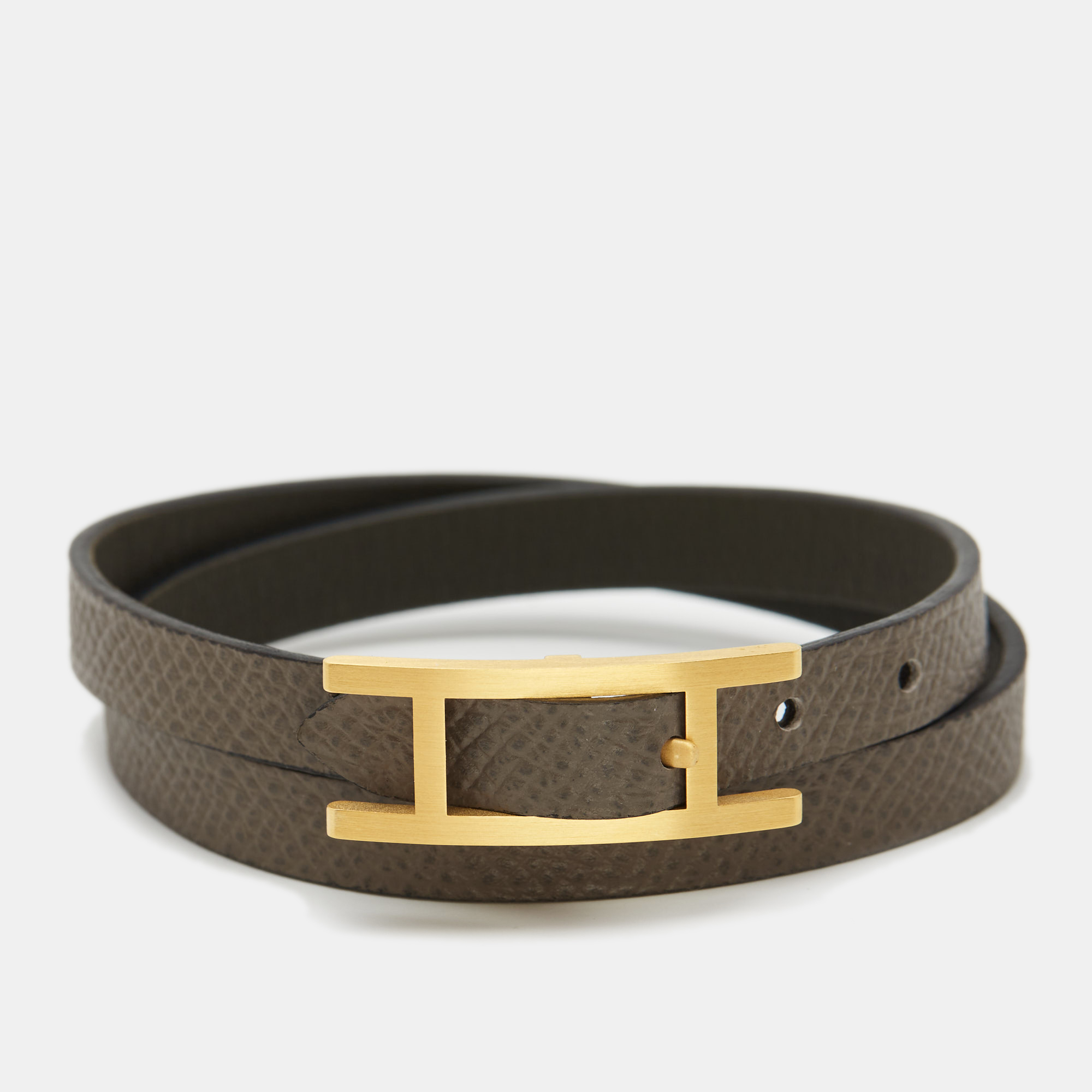 

Hermes Behapi Double Tour Leather Gold Tone Bracelet