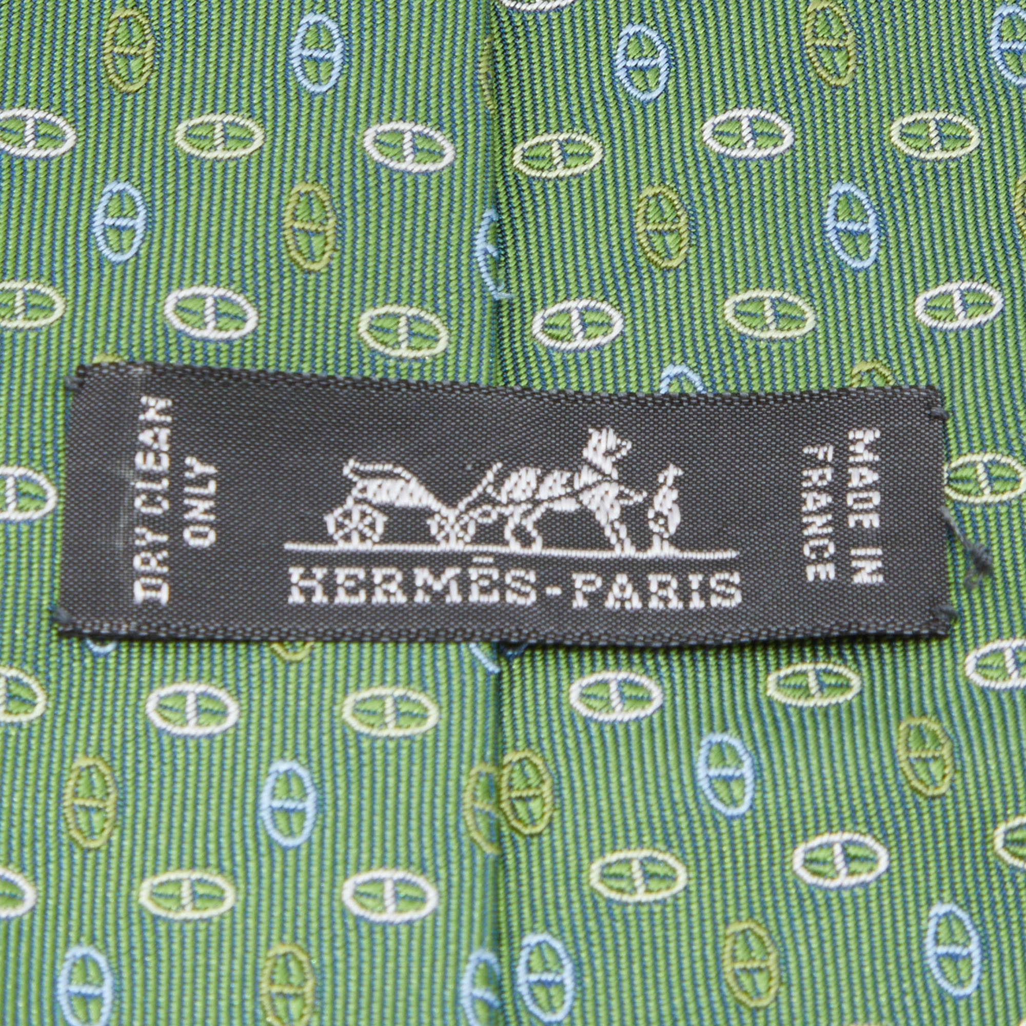 

Hermes Green Chain Link Pattern Silk Jacquard Tie