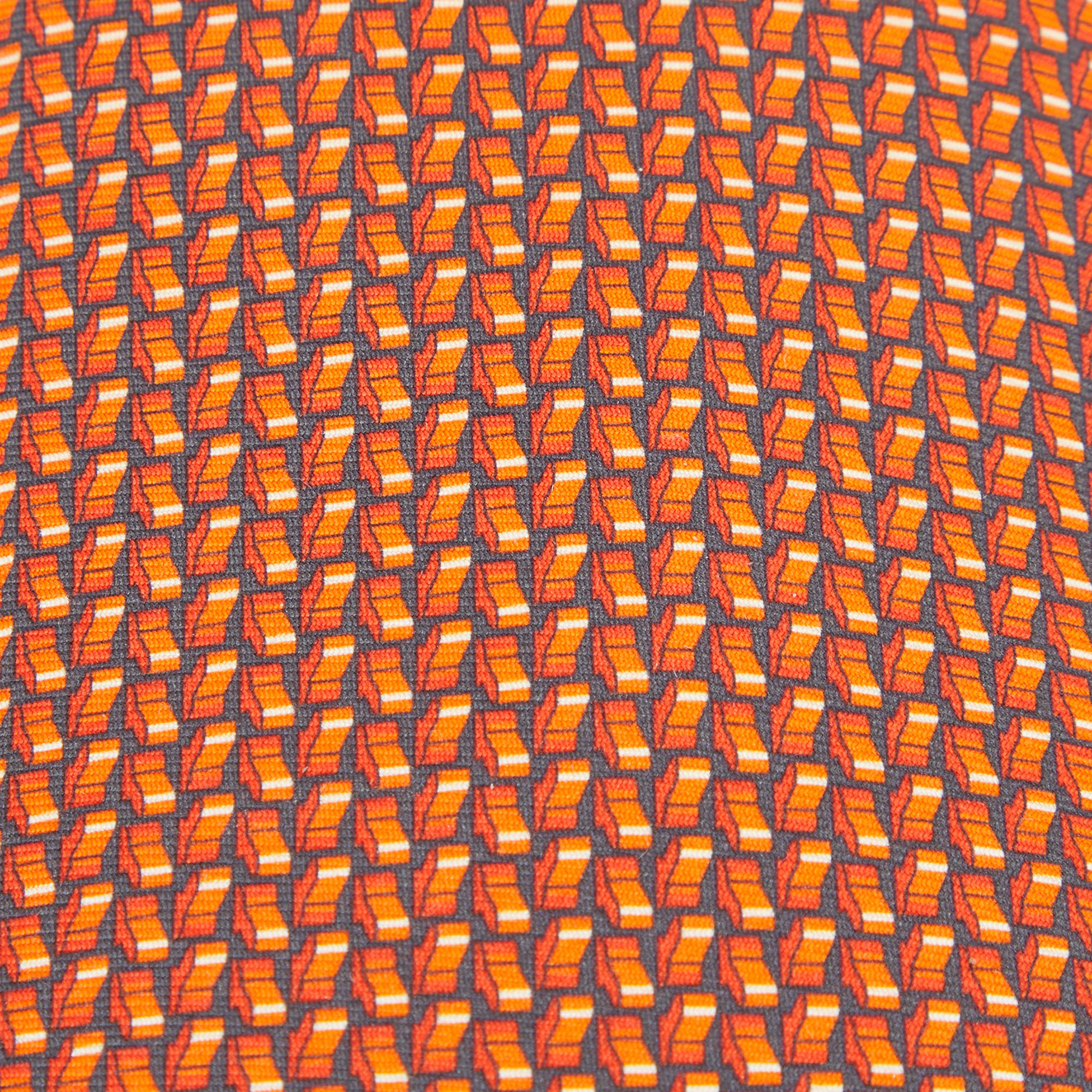 

Hermès Orange & Black Motif Print Silk Tie