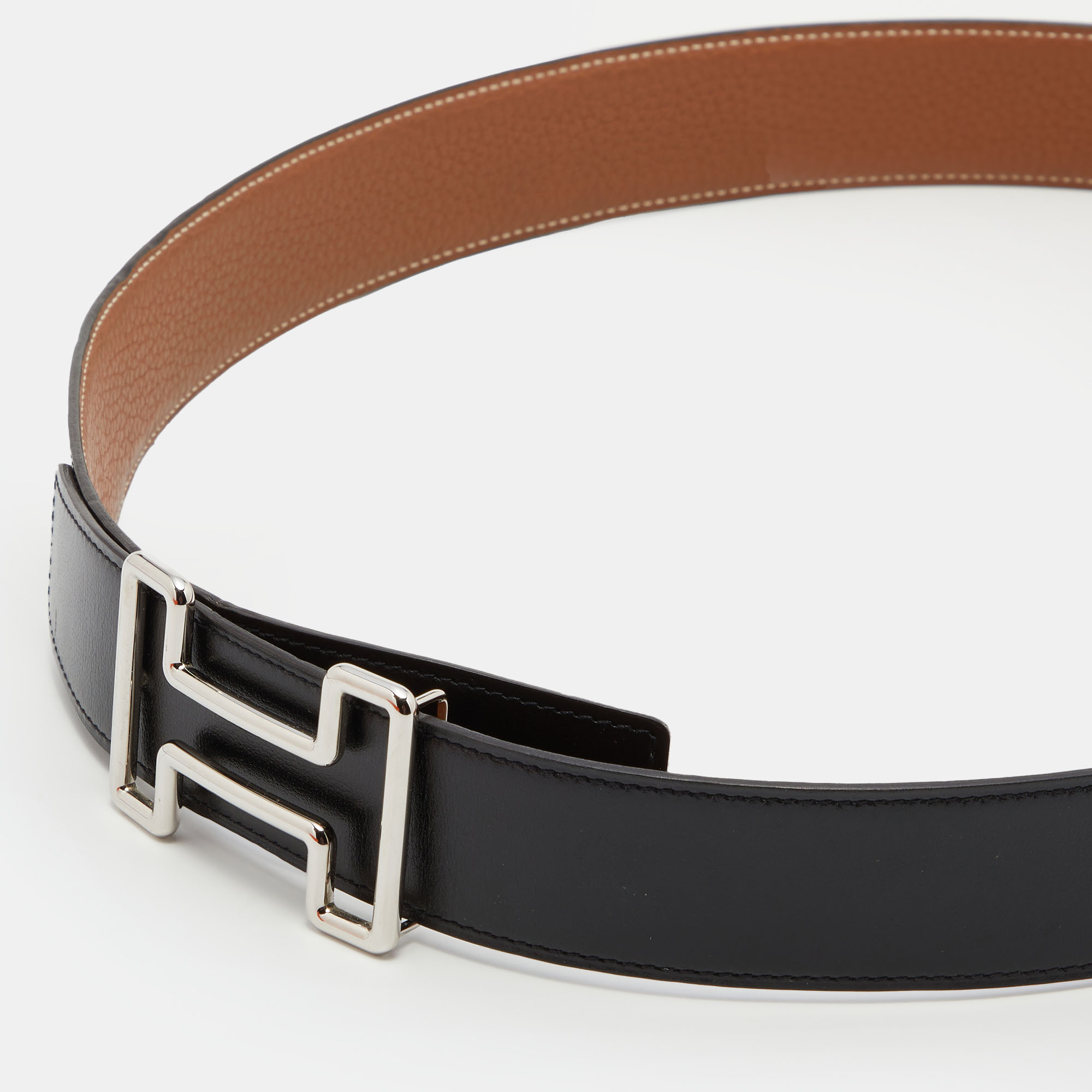 

Hermes Black/Gold Box and Togo Leather Tonight Reversible Belt