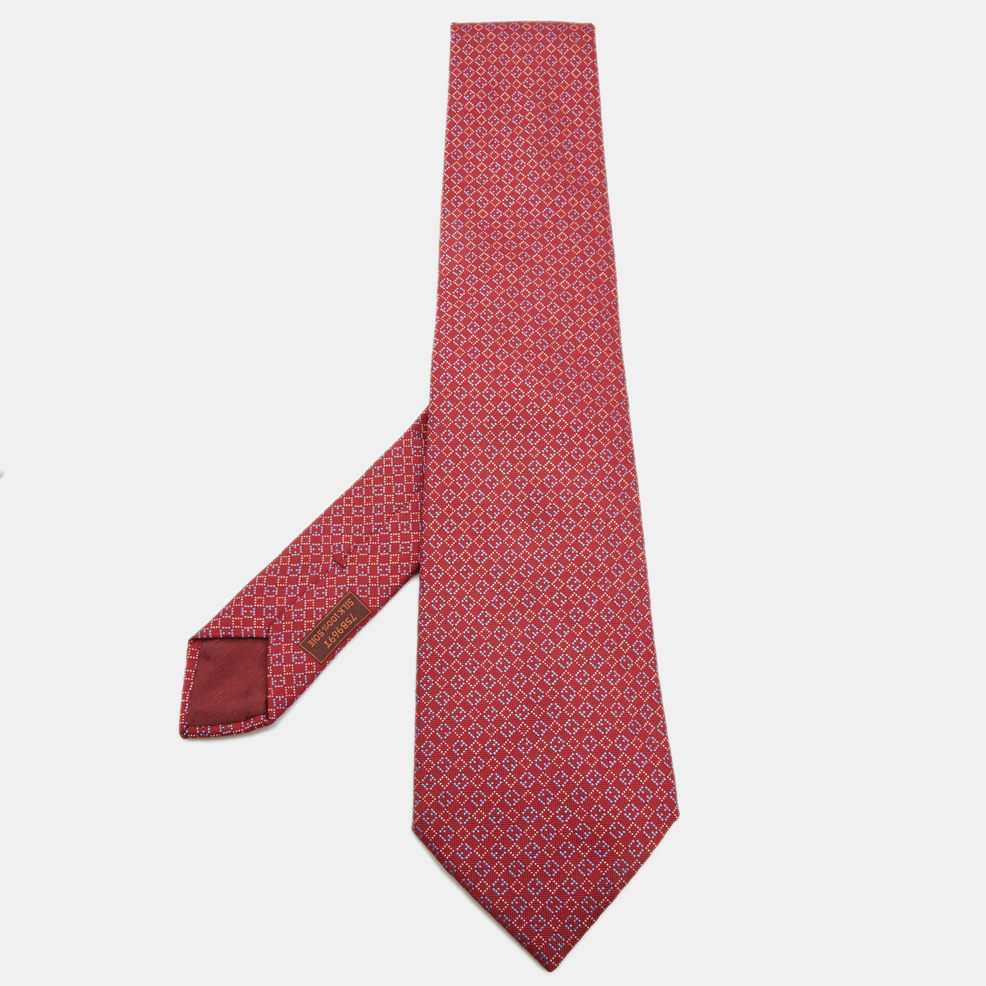 Pre-owned Hermes Red Diamond Pattern Silk Tie