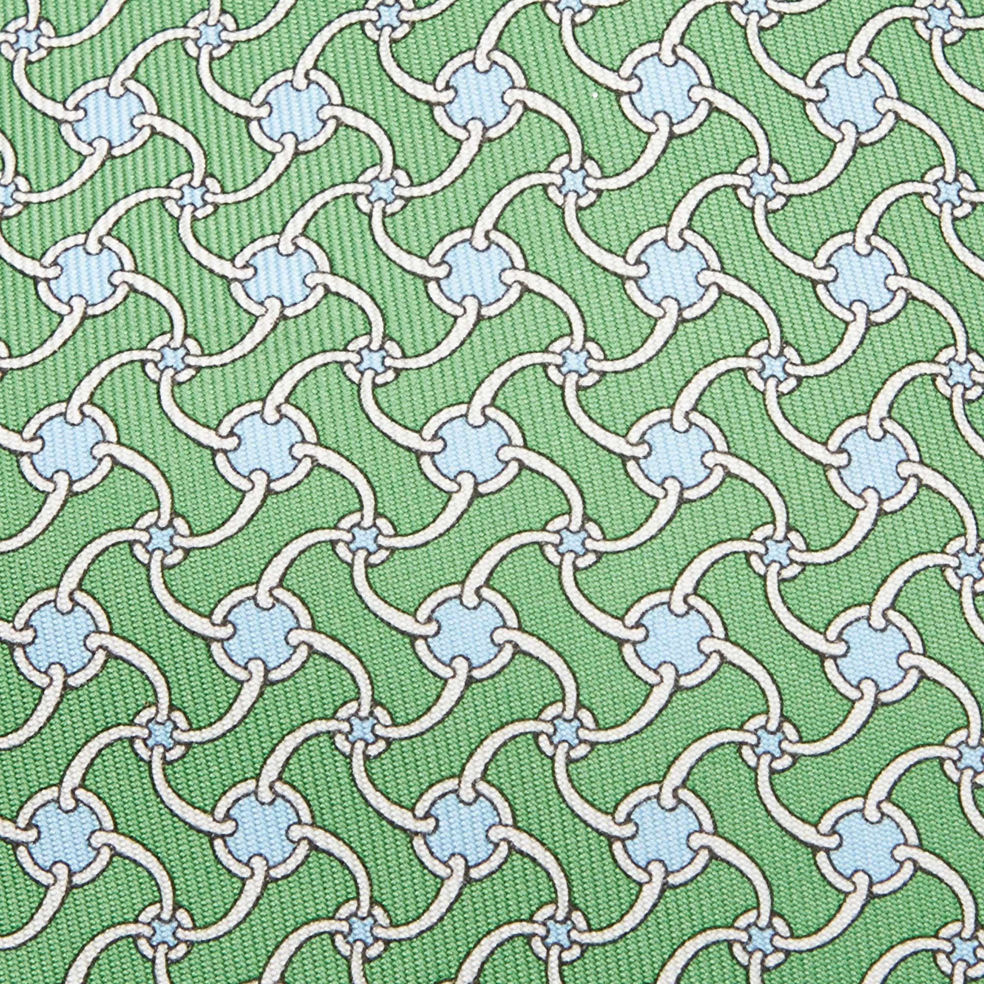 

Hermes Green Printed Silk Tie