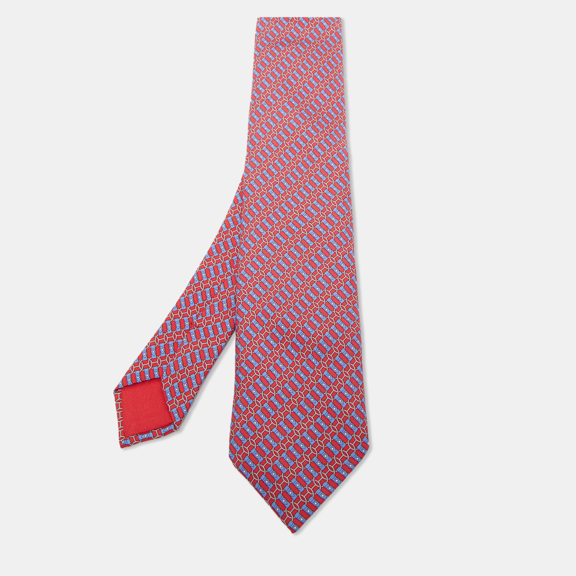 

Hermes Red Printed Silk Tie