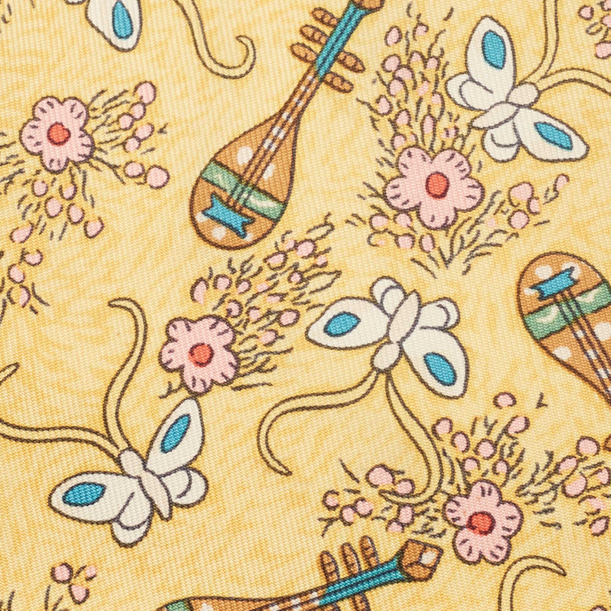 

Hermes Yellow Mandolins & Butterflies Print Silk Tie