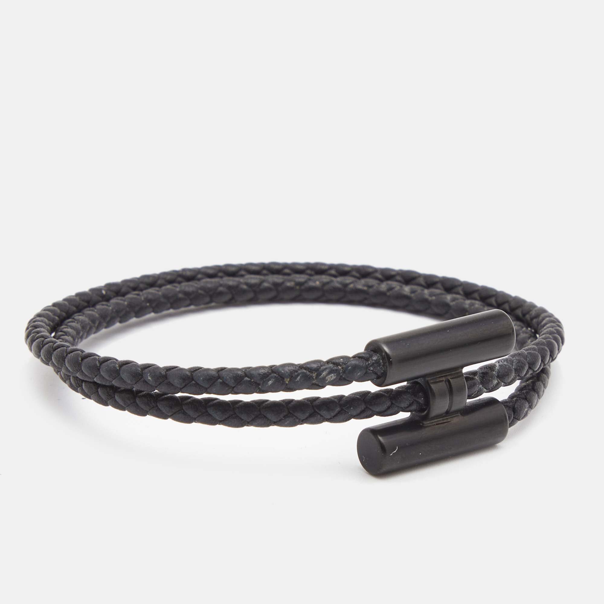 

Hermes Tournis Tresse Leather Black Tone Bracelet