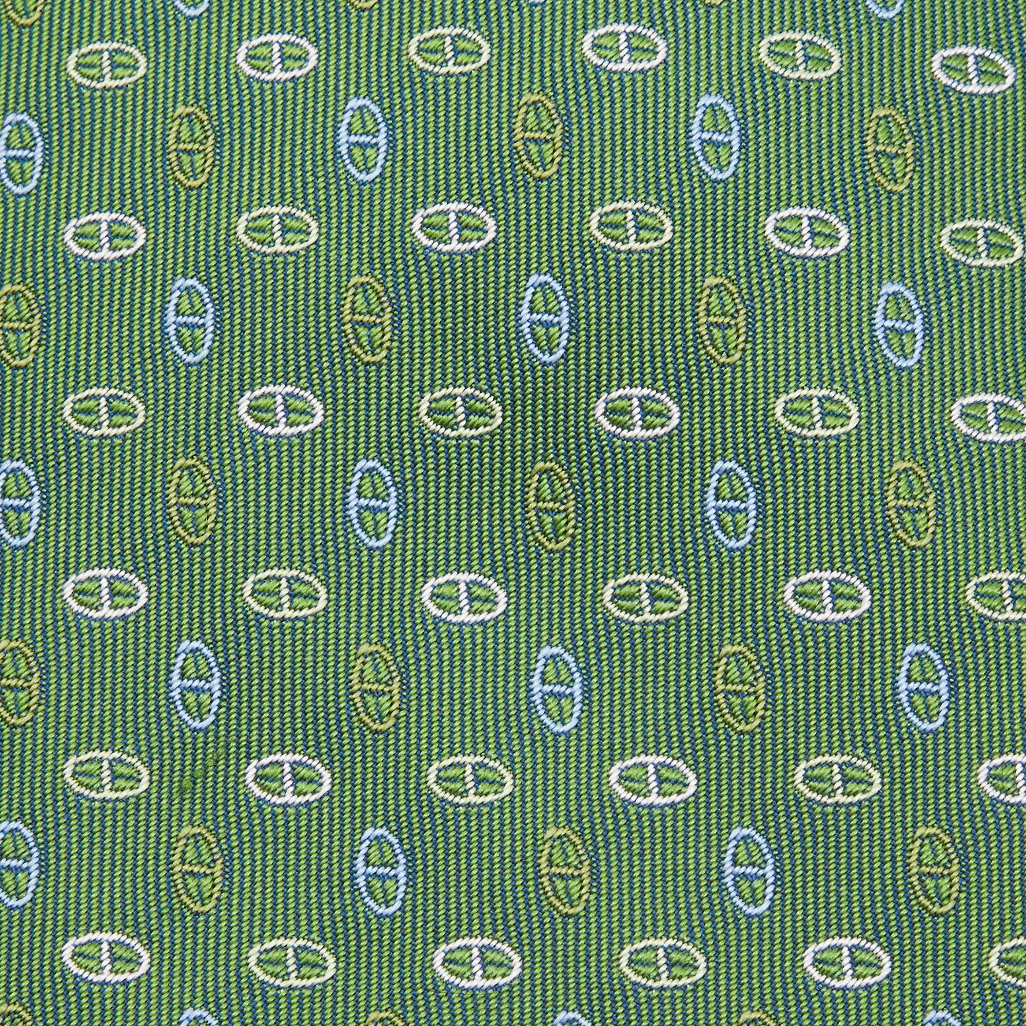 

Hermes Green Chain Link Pattern Silk Jacquard Tie