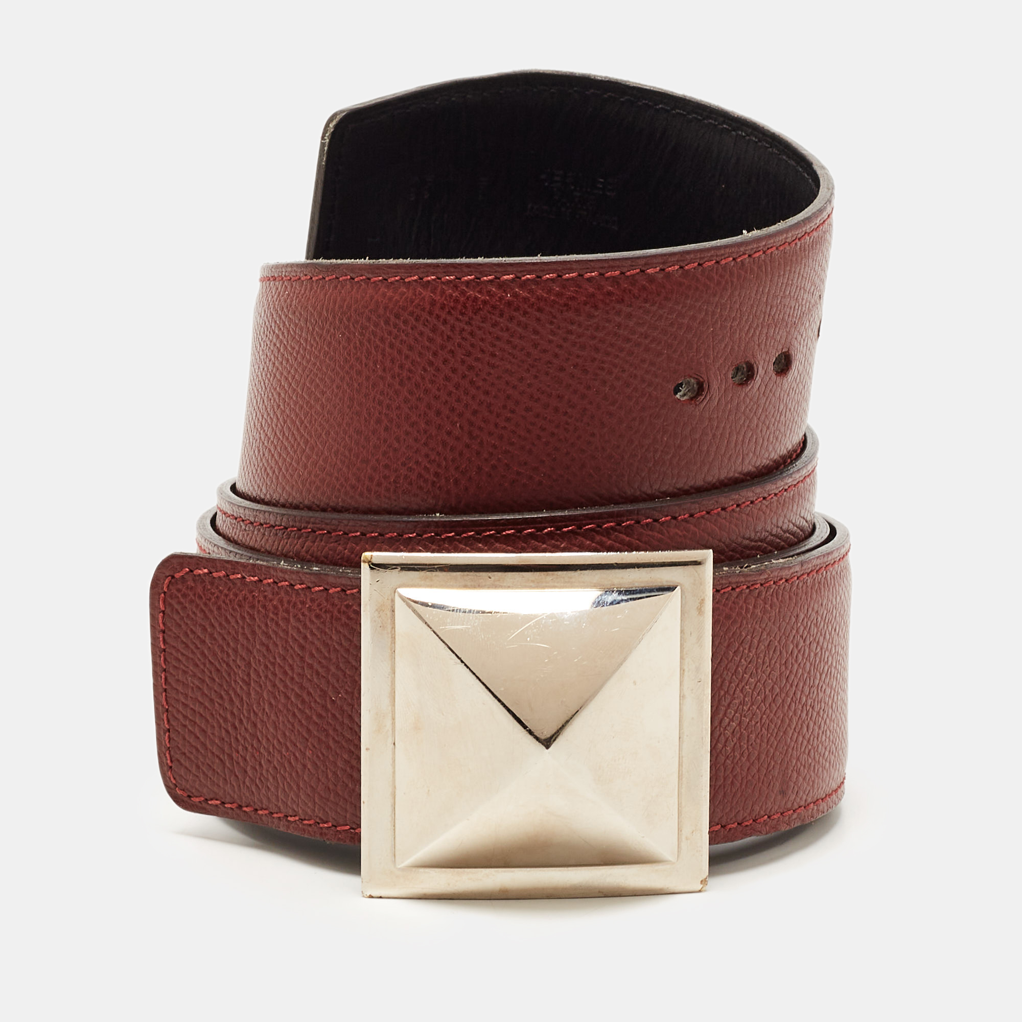 

Hermes Black/Rouge Grenat Leather Medor Reversible Belt