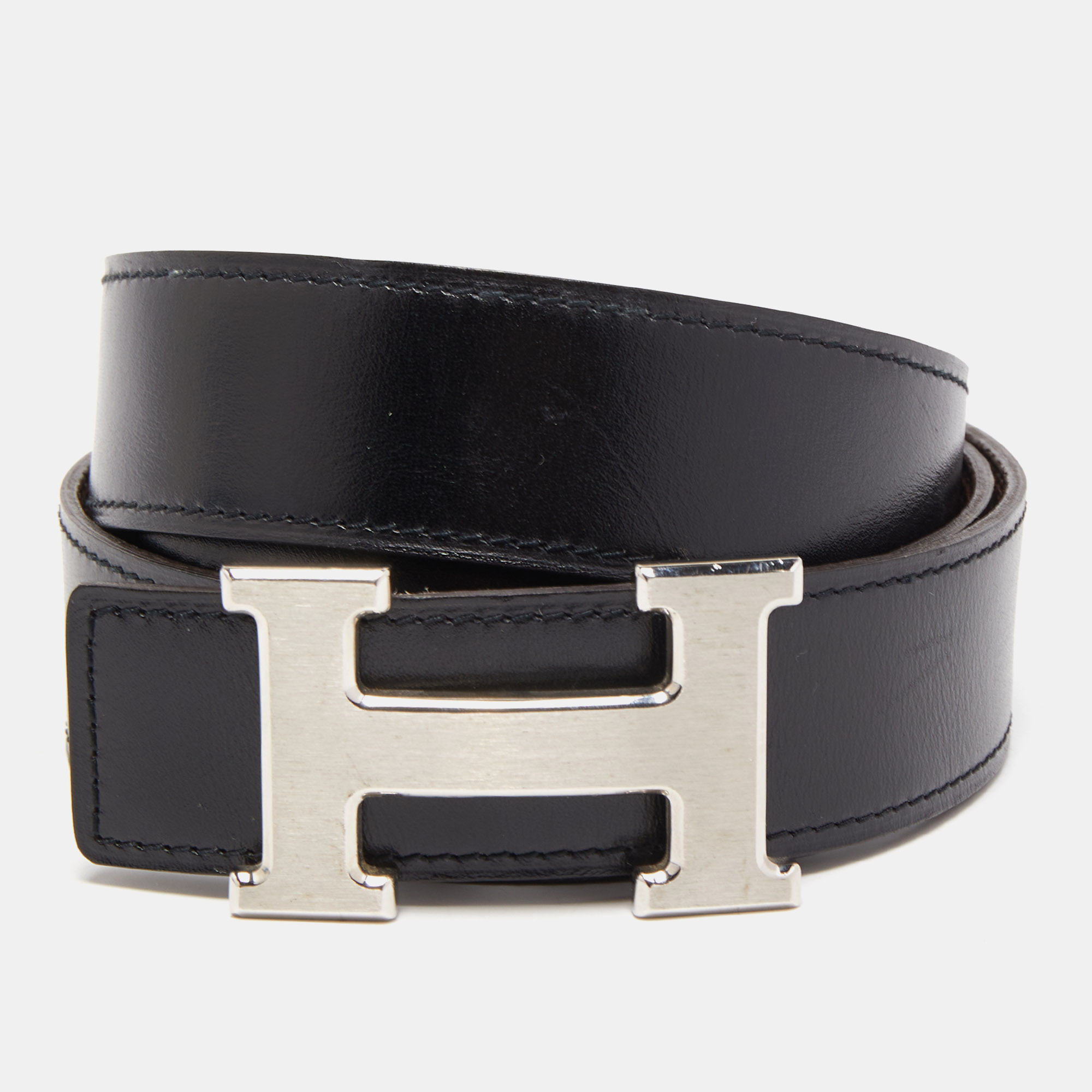 

Hermes Black/Chocolat Box and Togo Leather H Buckle Reversible Belt