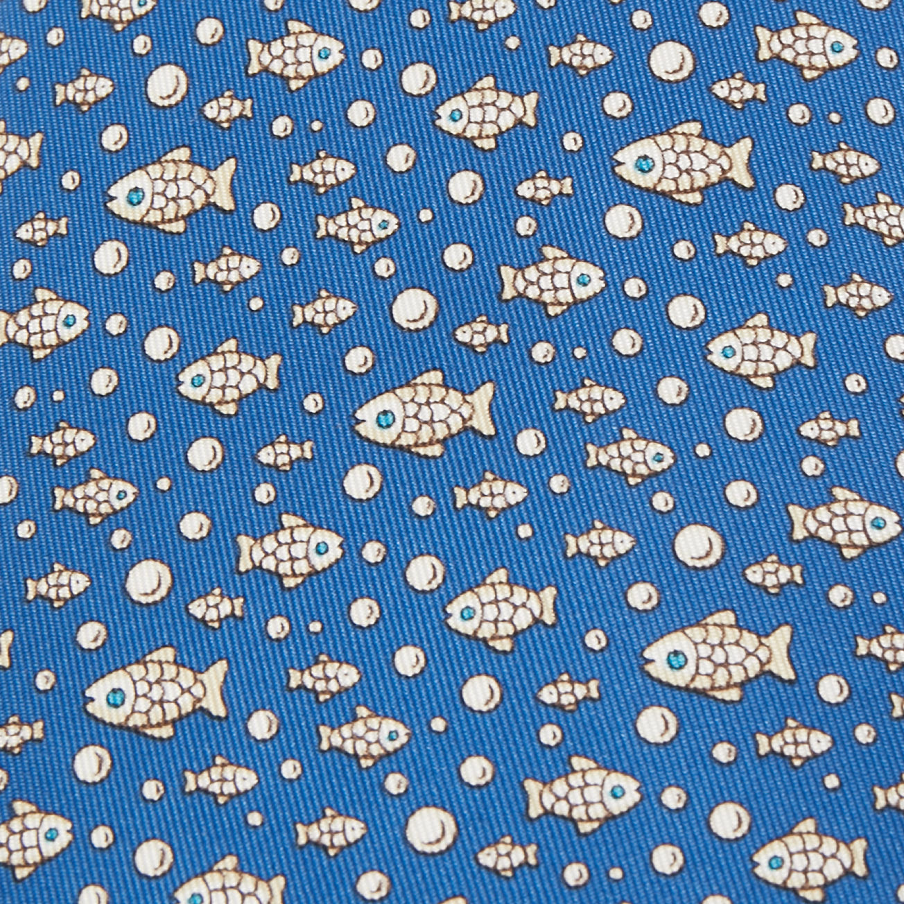 

Hermes Blue Fish Print Silk Tie