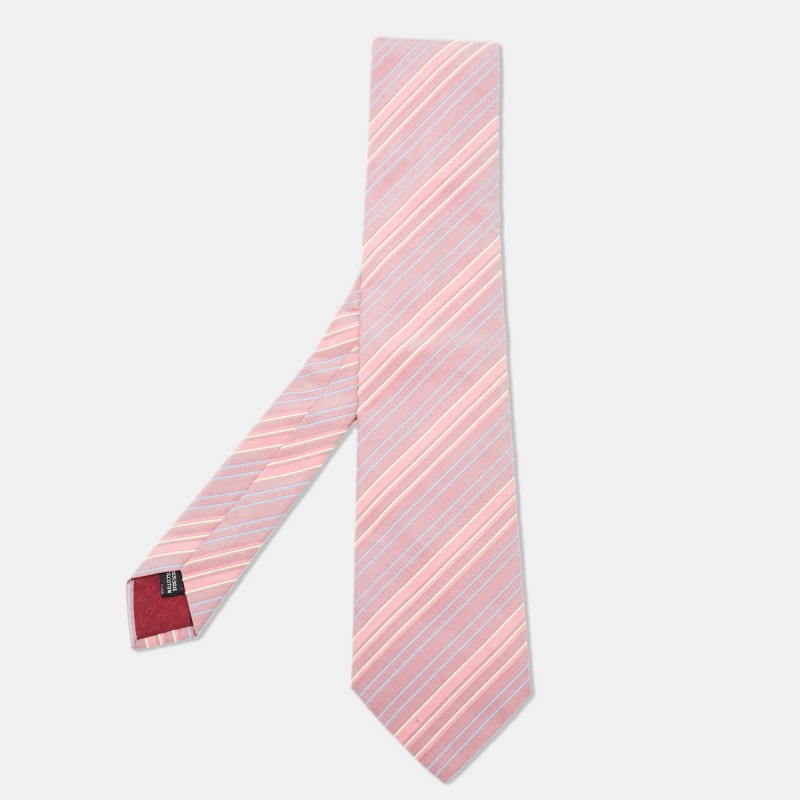 Pre-owned Hermes Pink Diagonal Striped Silk Jacquard Tie