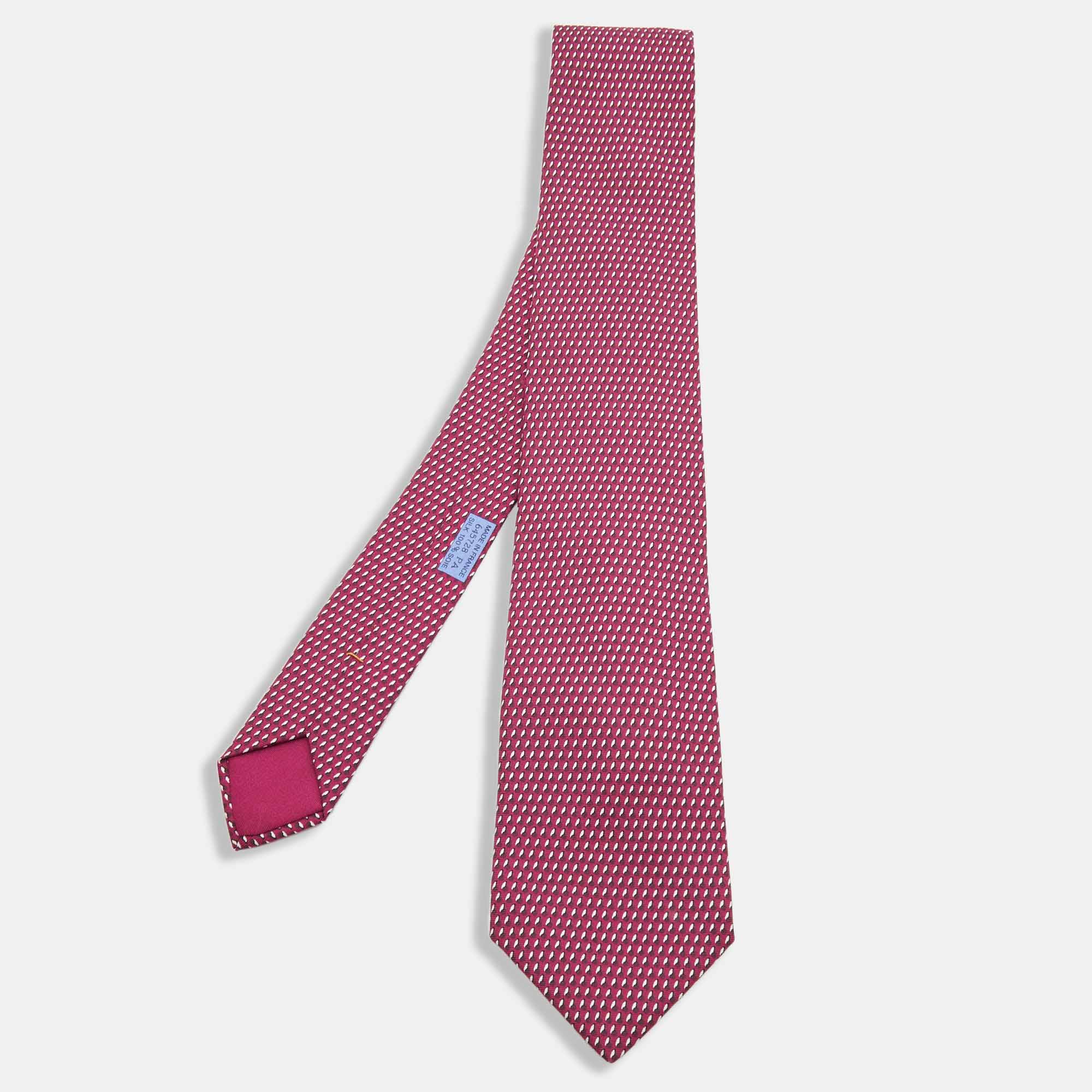 Pre-owned Hermes Magenta Purple Printed Silk Tie