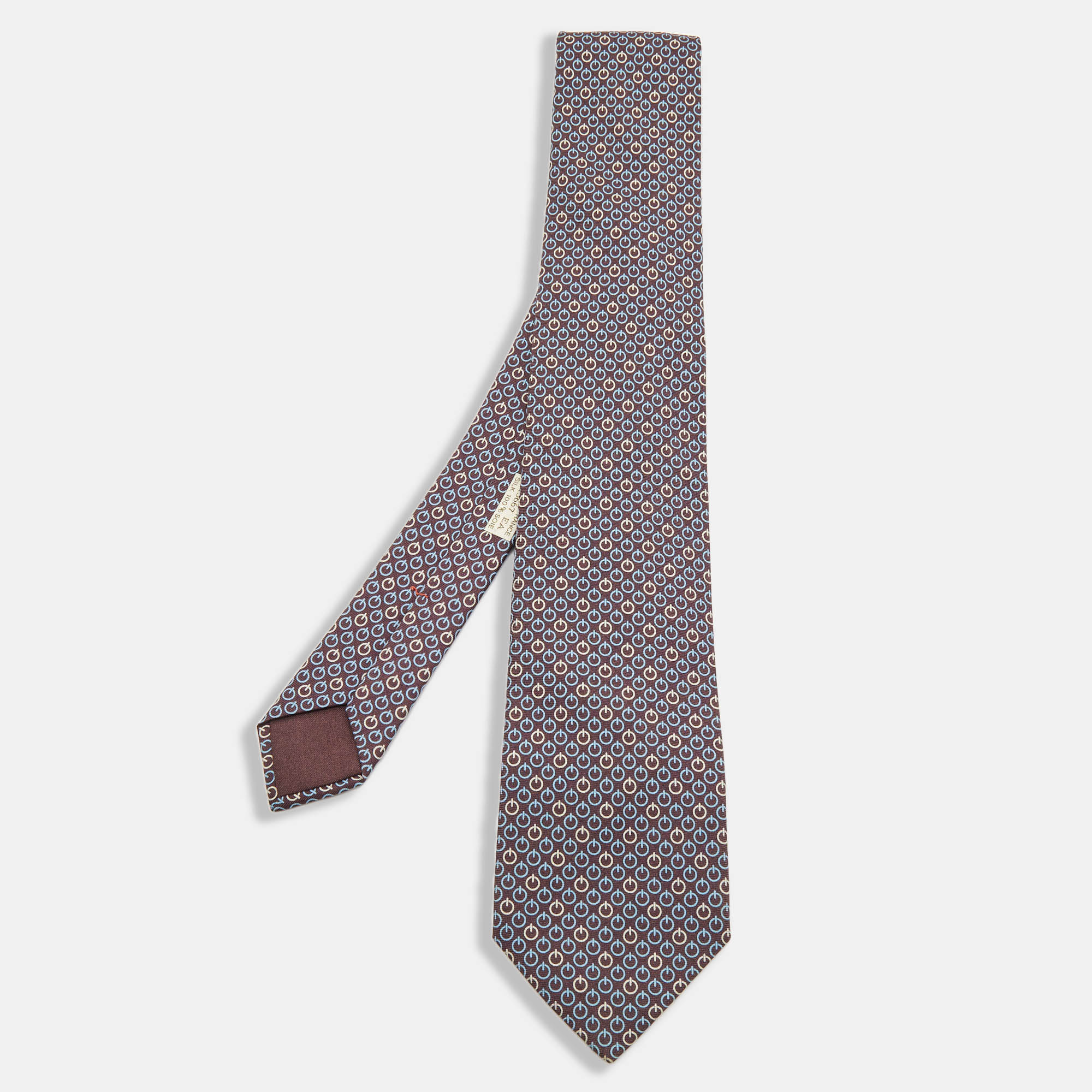 Pre-owned Hermes Brown Printed Silk Tie