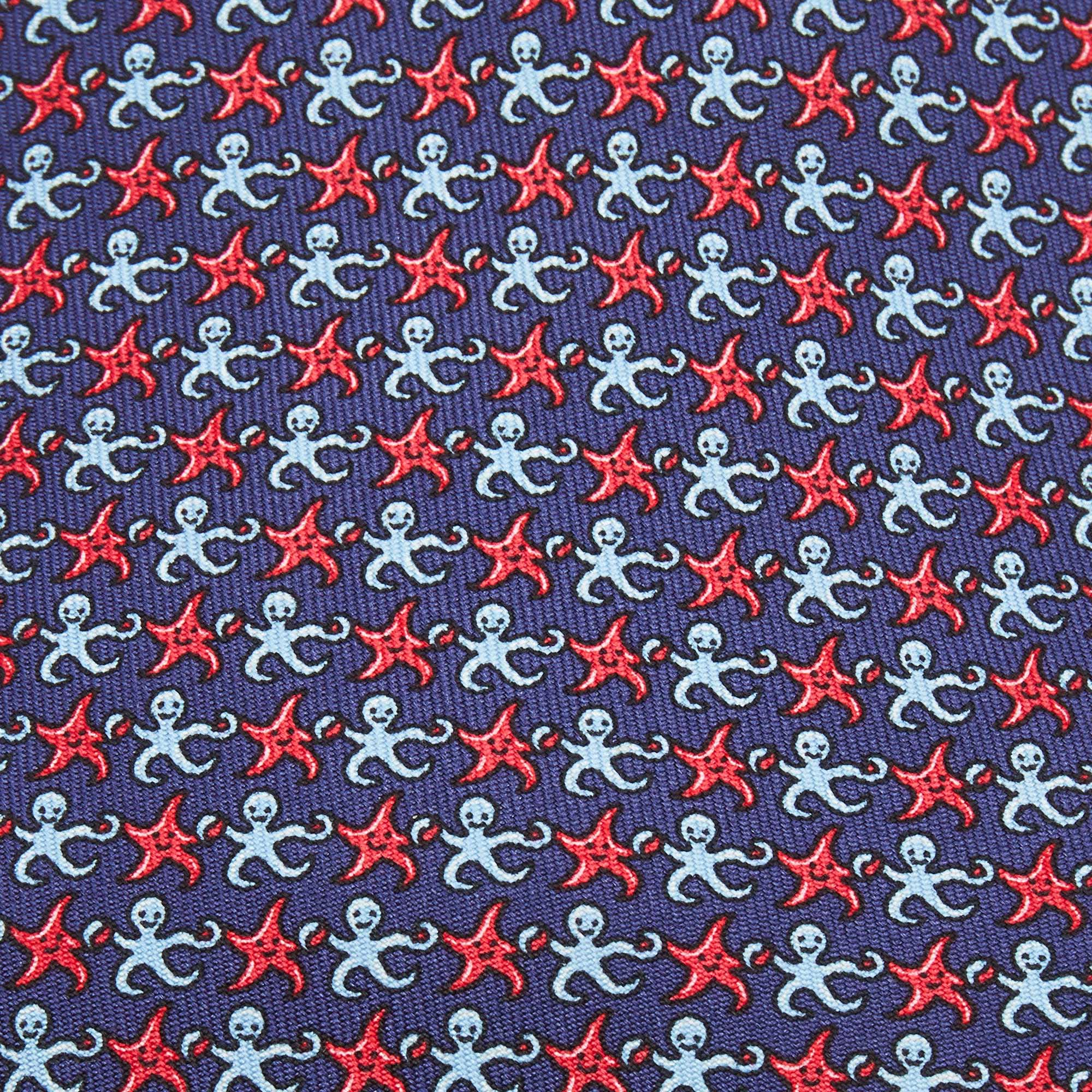 

Hermes Navy Blue Octopus & Starfish Print Silk Tie
