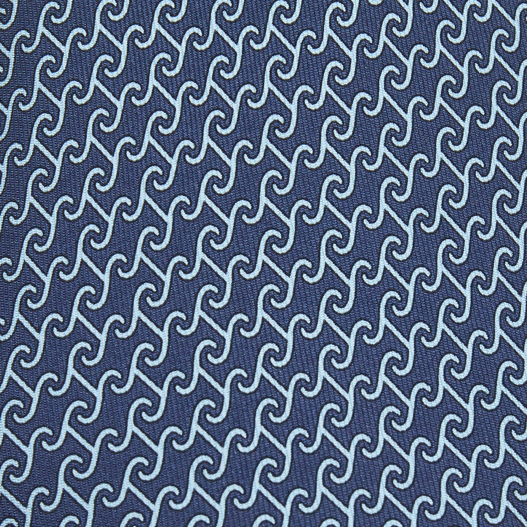 

Hermes Dark Blue Twill Printed Silk Heraklion Tie