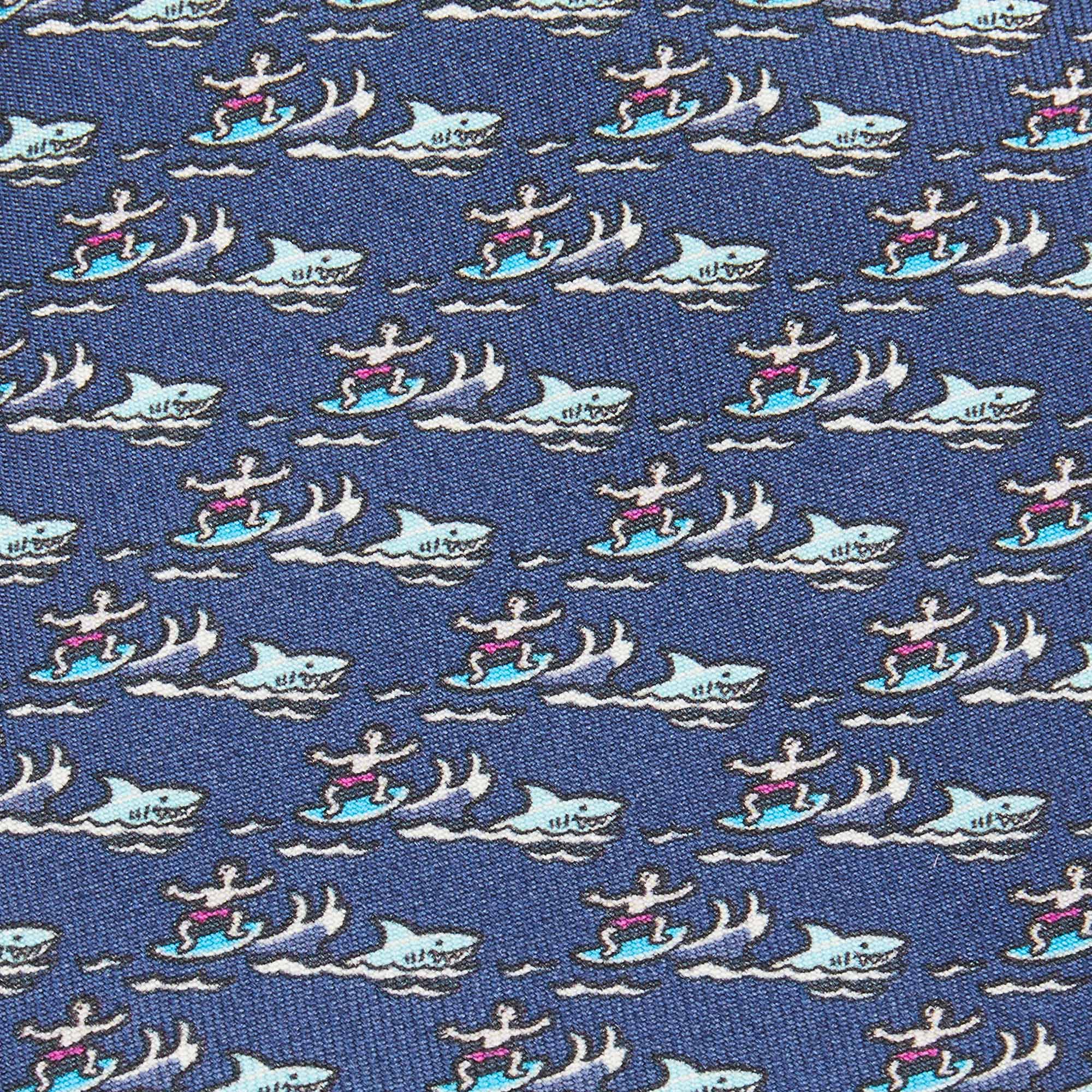 

Hermes Blue Surf Print Silk Tie
