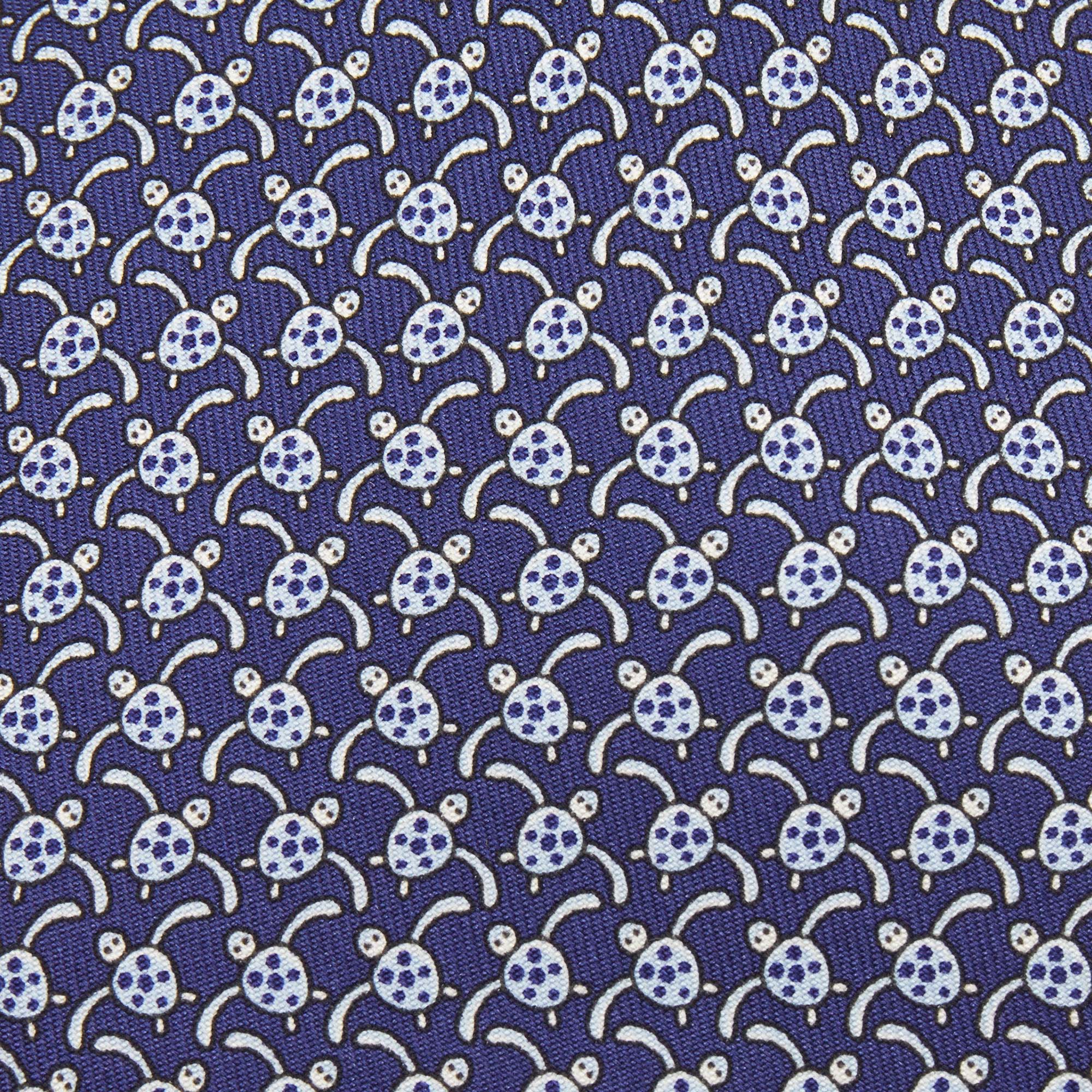 

Hermes Dark Blue Turtle Print Silk Tie