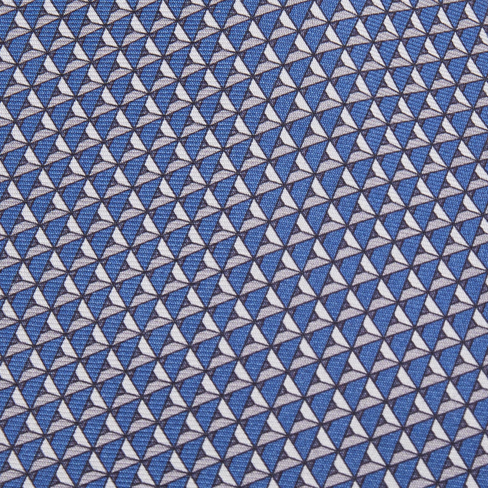 

Hermes Blue Geometric Print Silk Blue Tie