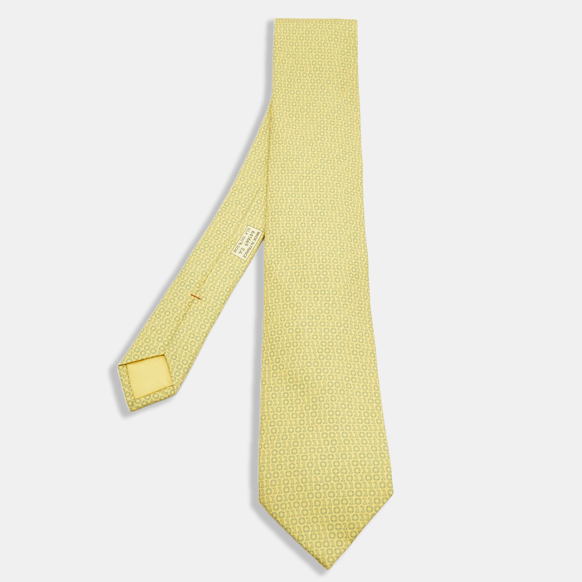 Pre-owned Hermes Yellow Numerical Print Silk Tie
