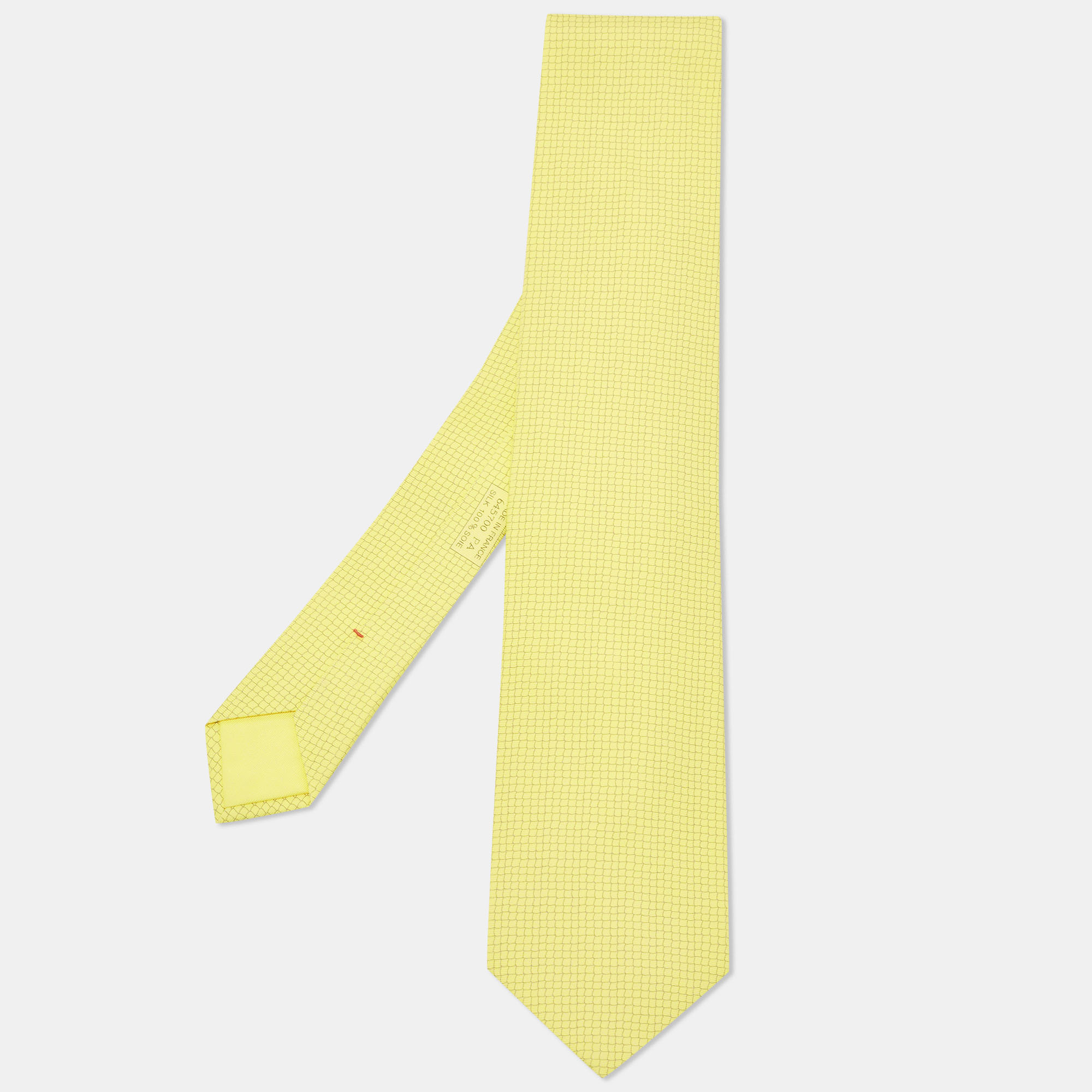 Pre-owned Hermes Yellow Tennis Net Silk Tie