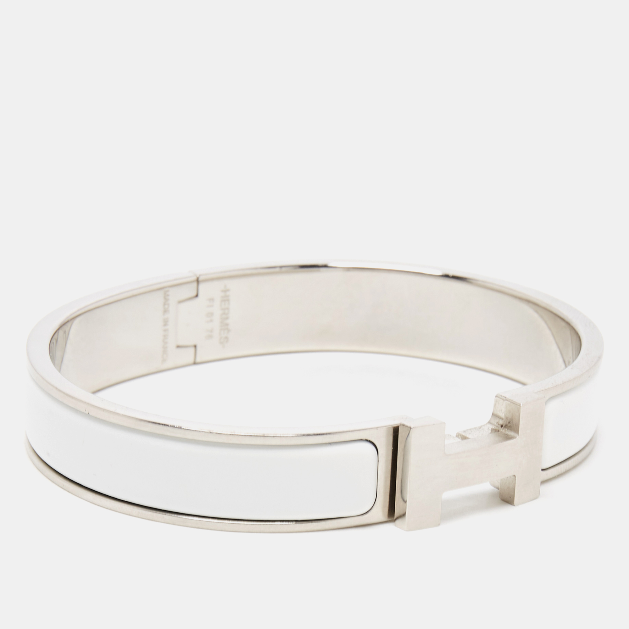 

Hermès Clic H White Enamel Palladium Plated Bracelet