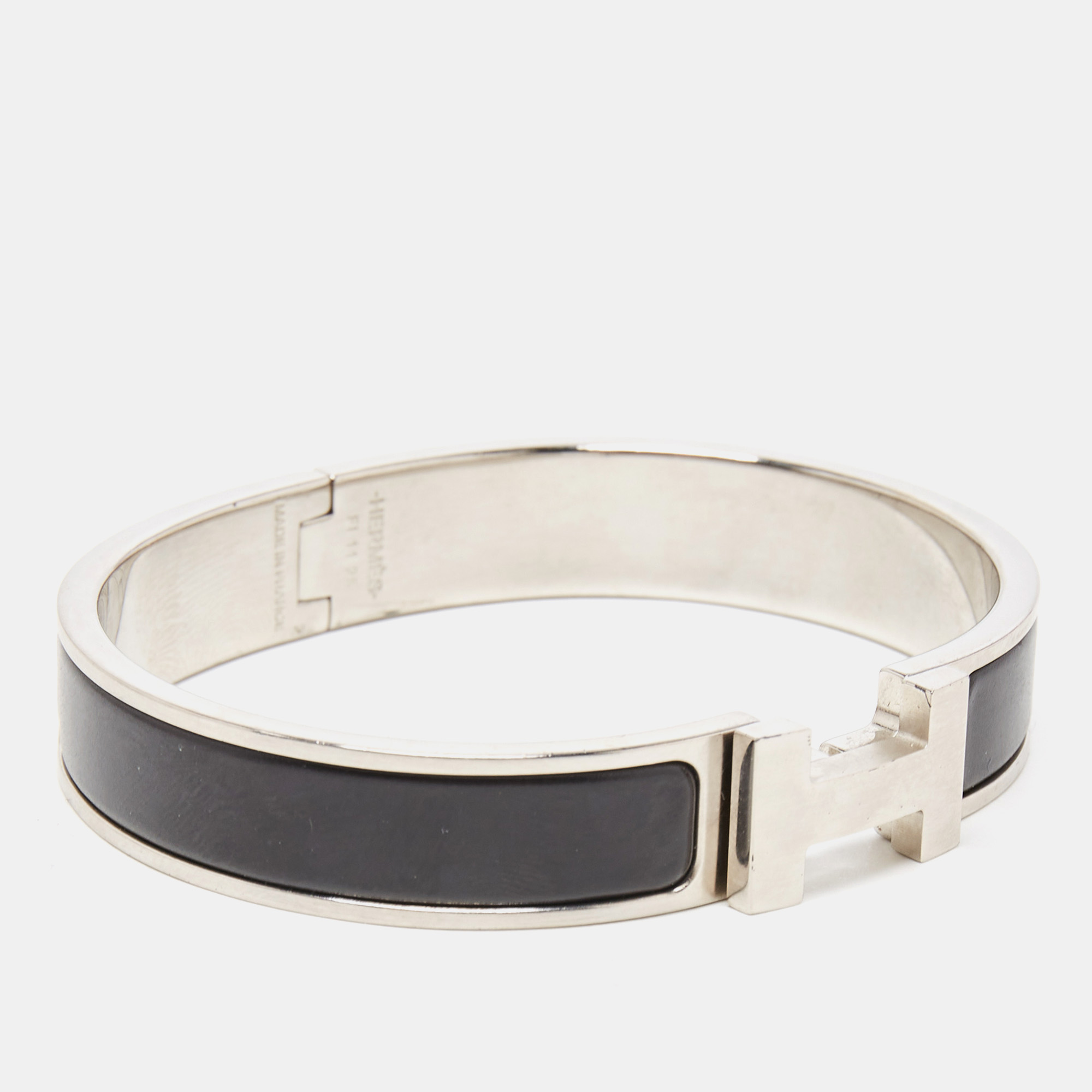 

Hermès Clic H Black Enamel Palladium Plated Bracelet