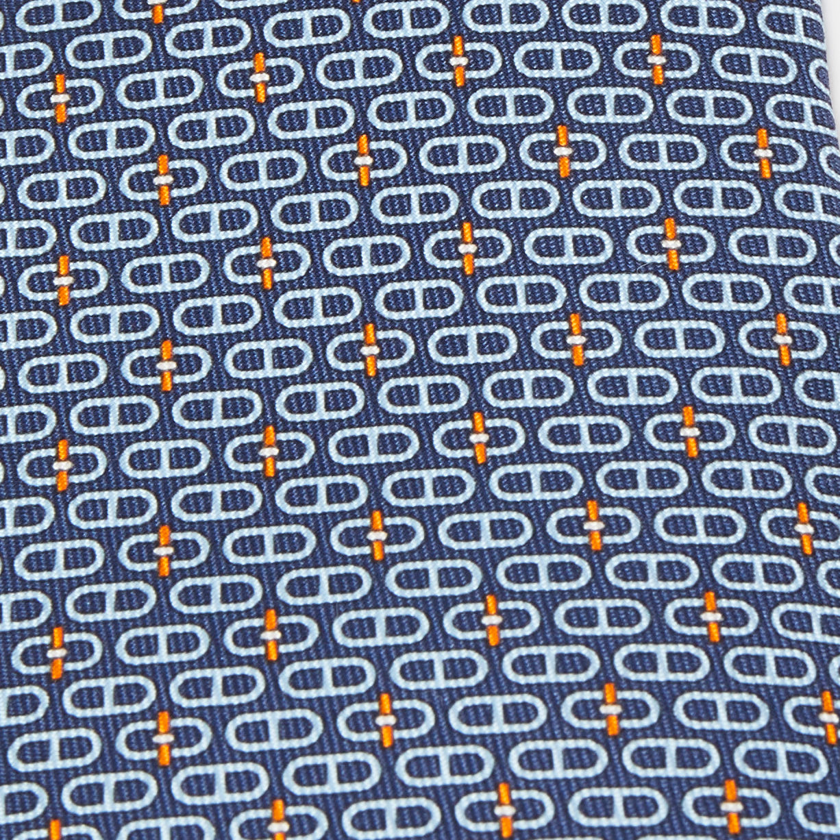 

Hermes Navy Blue Glenan Printed Silk Skinny Tie