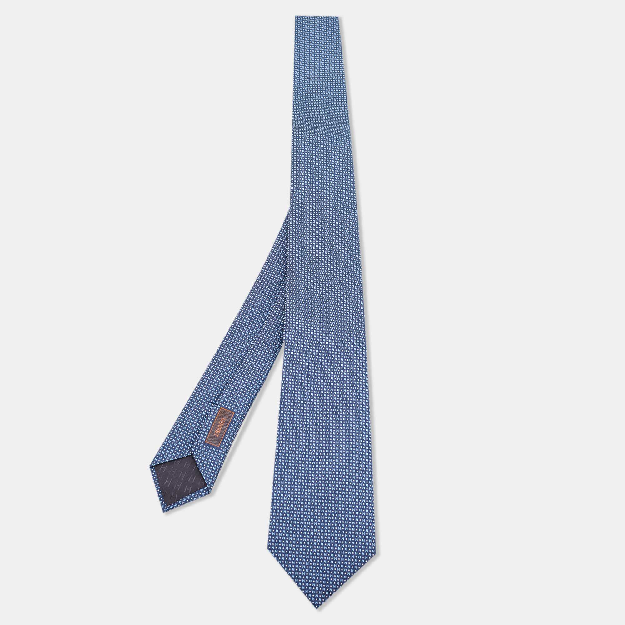 Hermes Silk Neck Tie Navy for Men - Hermes Pre-owned Neck Tie